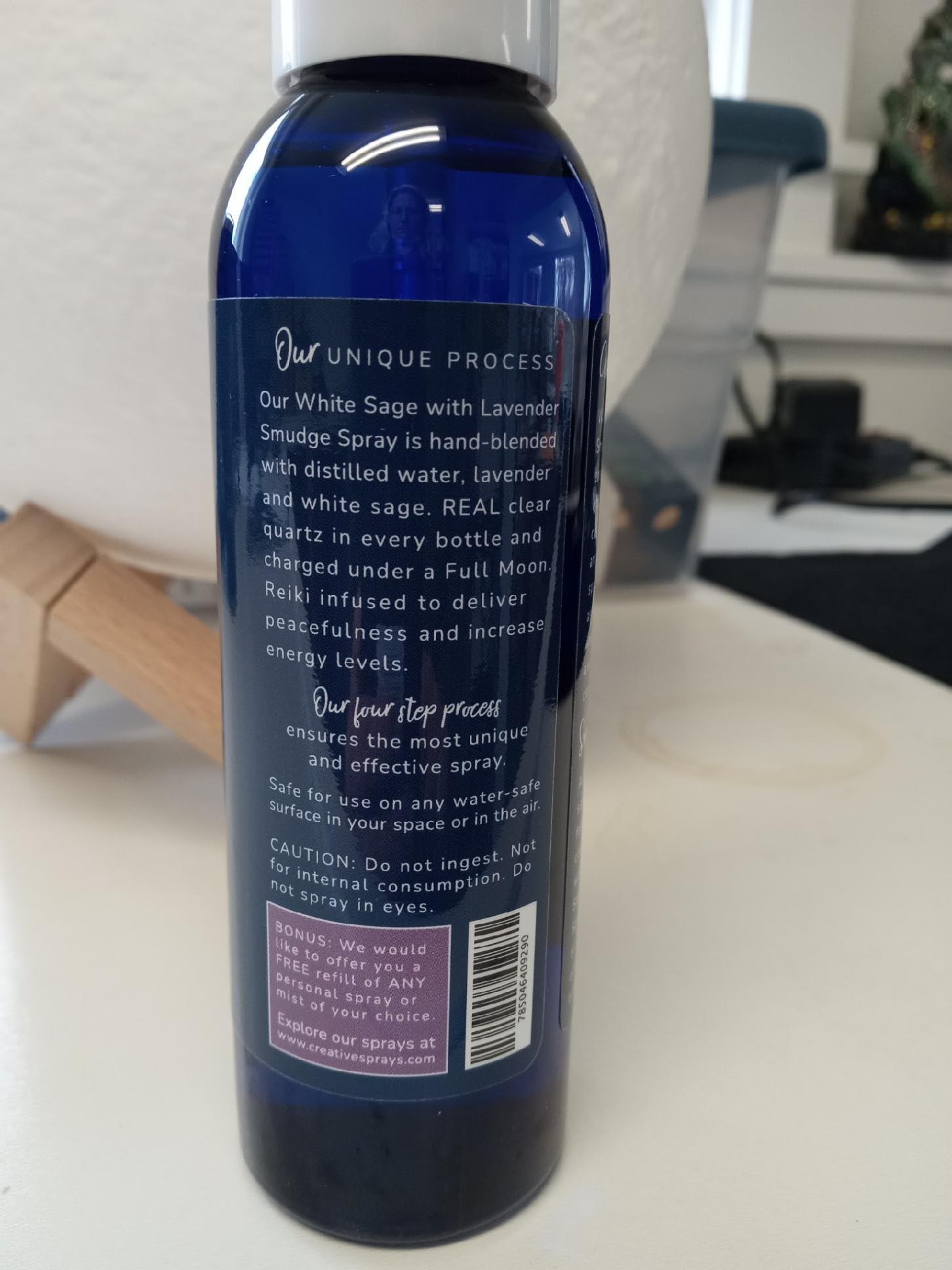 Moonwater Elixirs White Sage Smudge Spray for Spiritual Cleansing & Aura Protection, Sage & Lavender Smudging Spray - Cleansing Negative Energy & Protection, Clear Quartz Reiki Energized Aromatherapy Room Spray 4oz