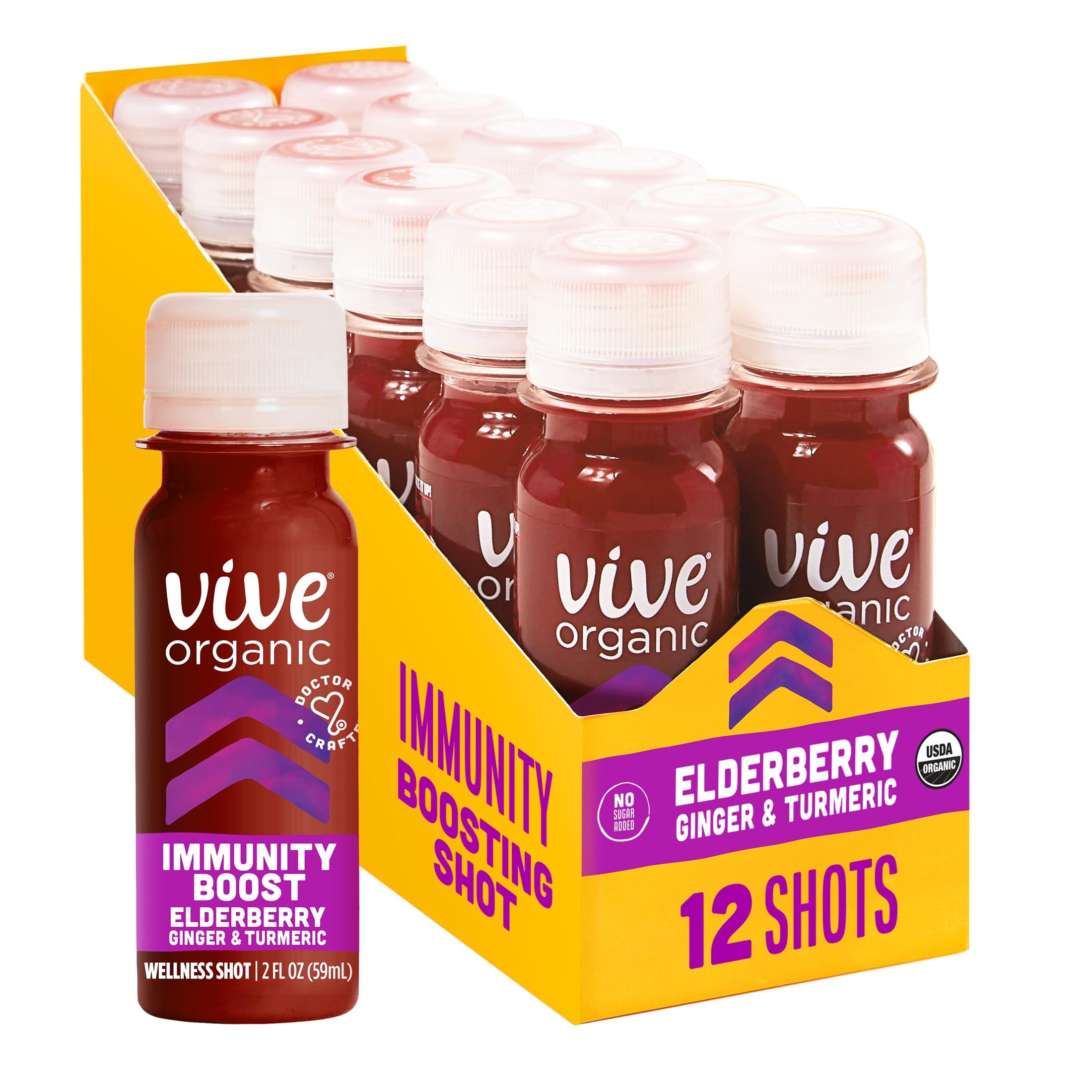 Vive Organic Vive Organic Immune Support Elderberry Shot, Cold-Pressed Turmeric & Ginger, Gluten Free, Vegan, Immunity Boost Elderberry, 2 Fl Oz (Pack of 12)