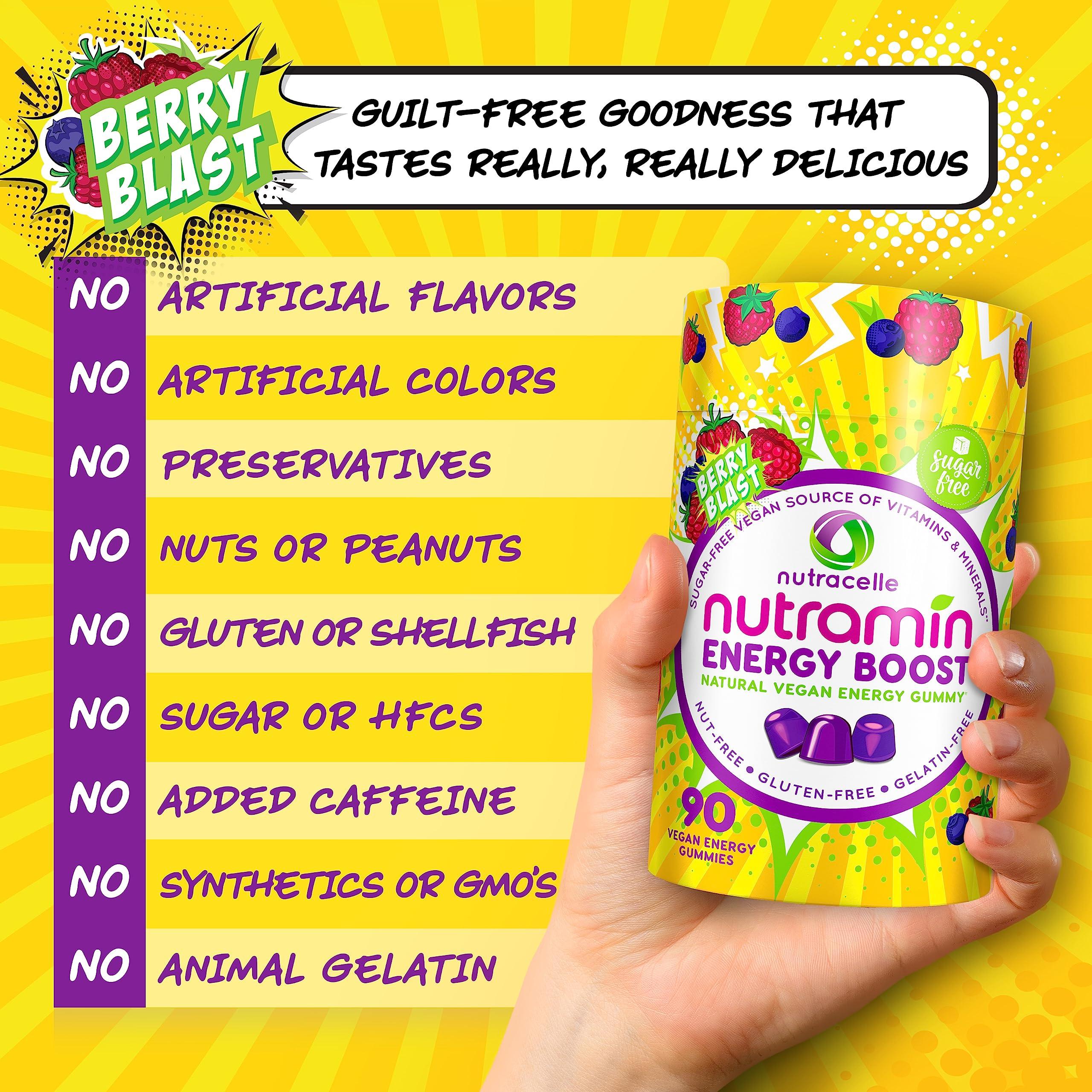 Nutracelle NUTRAMIN Energy Boost Vitamin Gummy - Skip The Coffee & Boost Your Energy, Caffeine-Free, Sugar-Free, Vegan, B12, Green Tea, Ashwagandha, Garcinia Cambogia, Raspberry Adaptogen - 90 ct