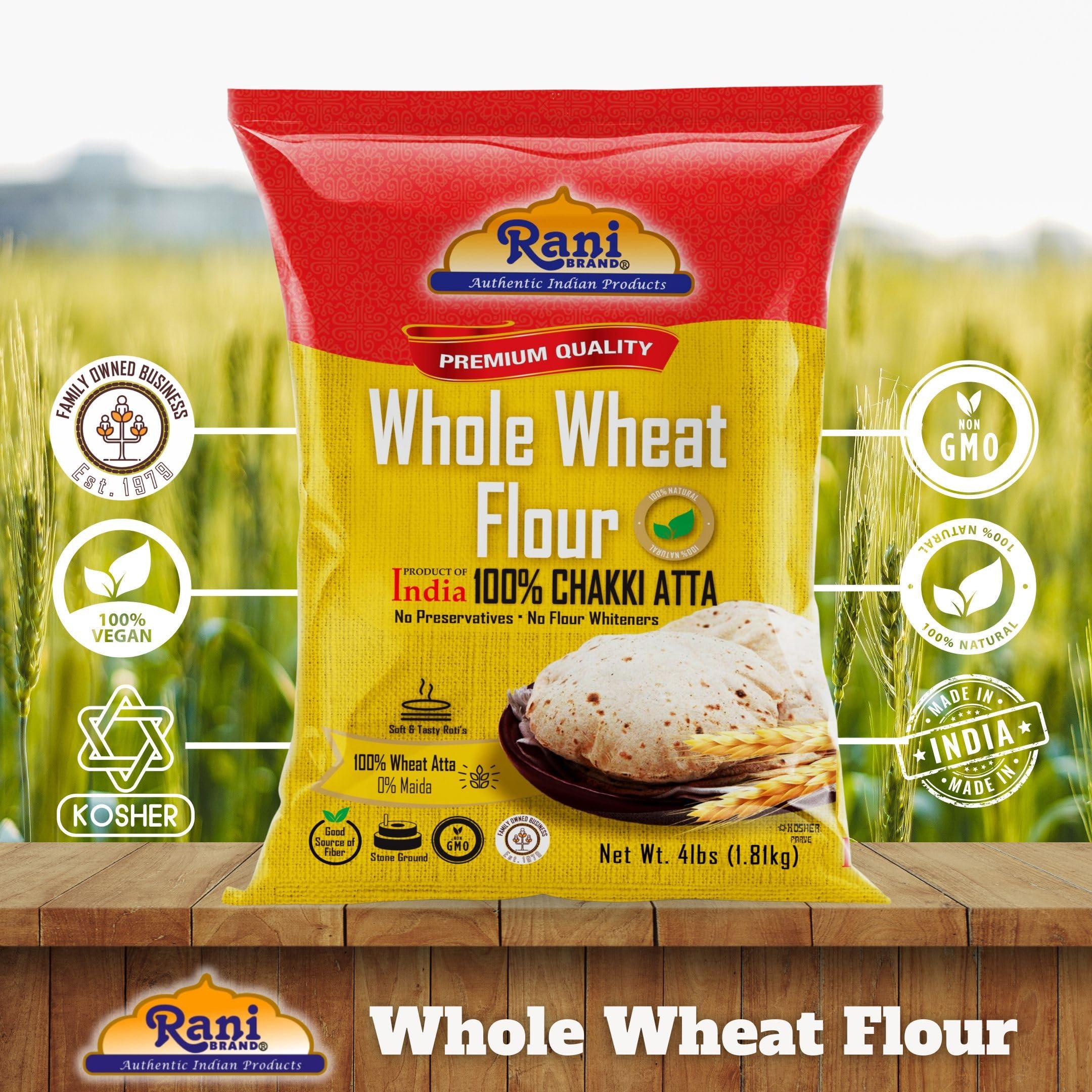 Rani Brand Authentic Indian Products Rani Chapati Flour (100% Pure Whole Wheat Atta), For Making Roti & Indian Breads 64oz (4lbs) 1.81kg Bulk ~ All Natural | Vegan | No Salt or Colors | NON-GMO | Kosher | Indian Origin