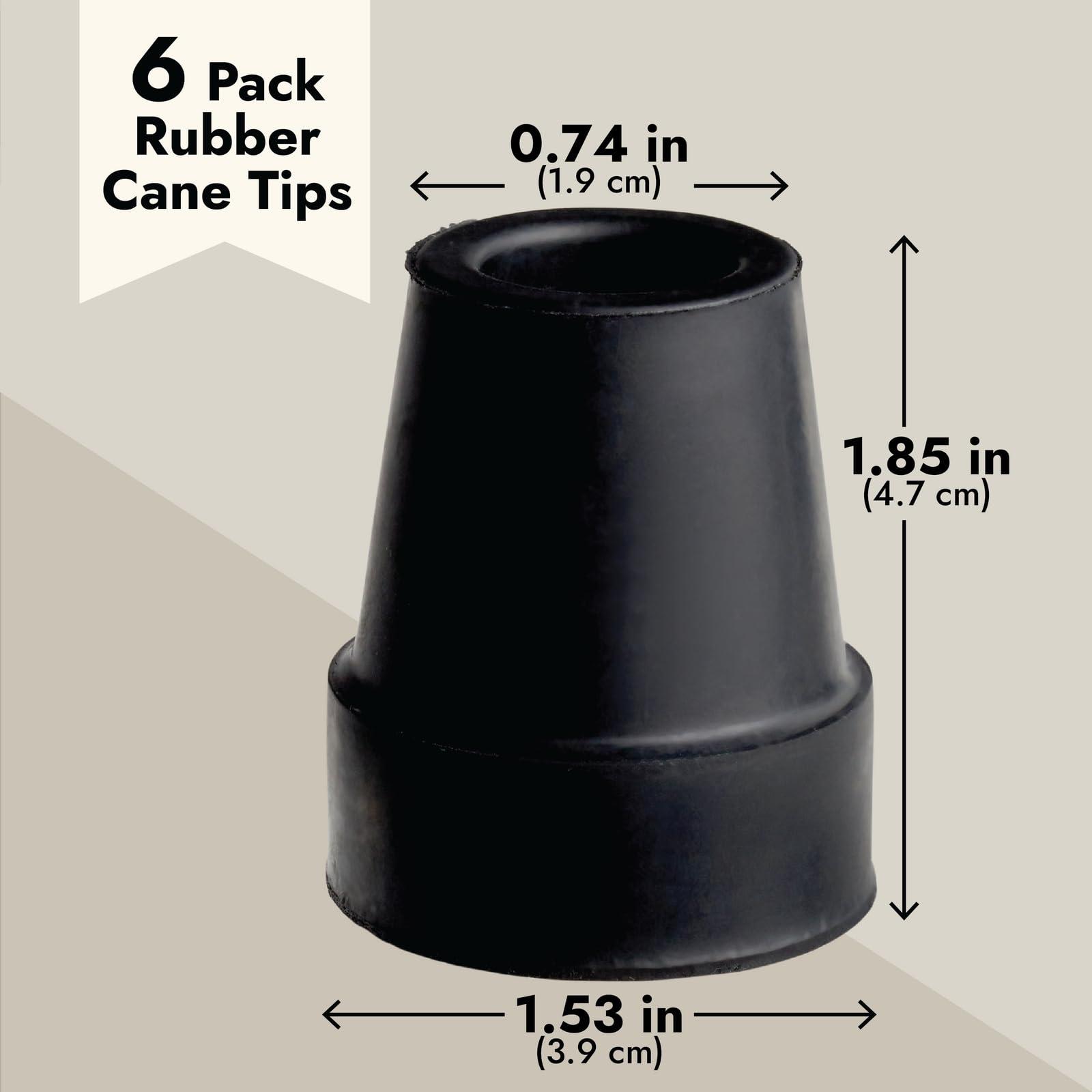 Wellbrite 6 Pack Replacement Rubber Cane Tips for Canes, Walking Sticks, Walkers (Black, 3/4 Inch Tip)