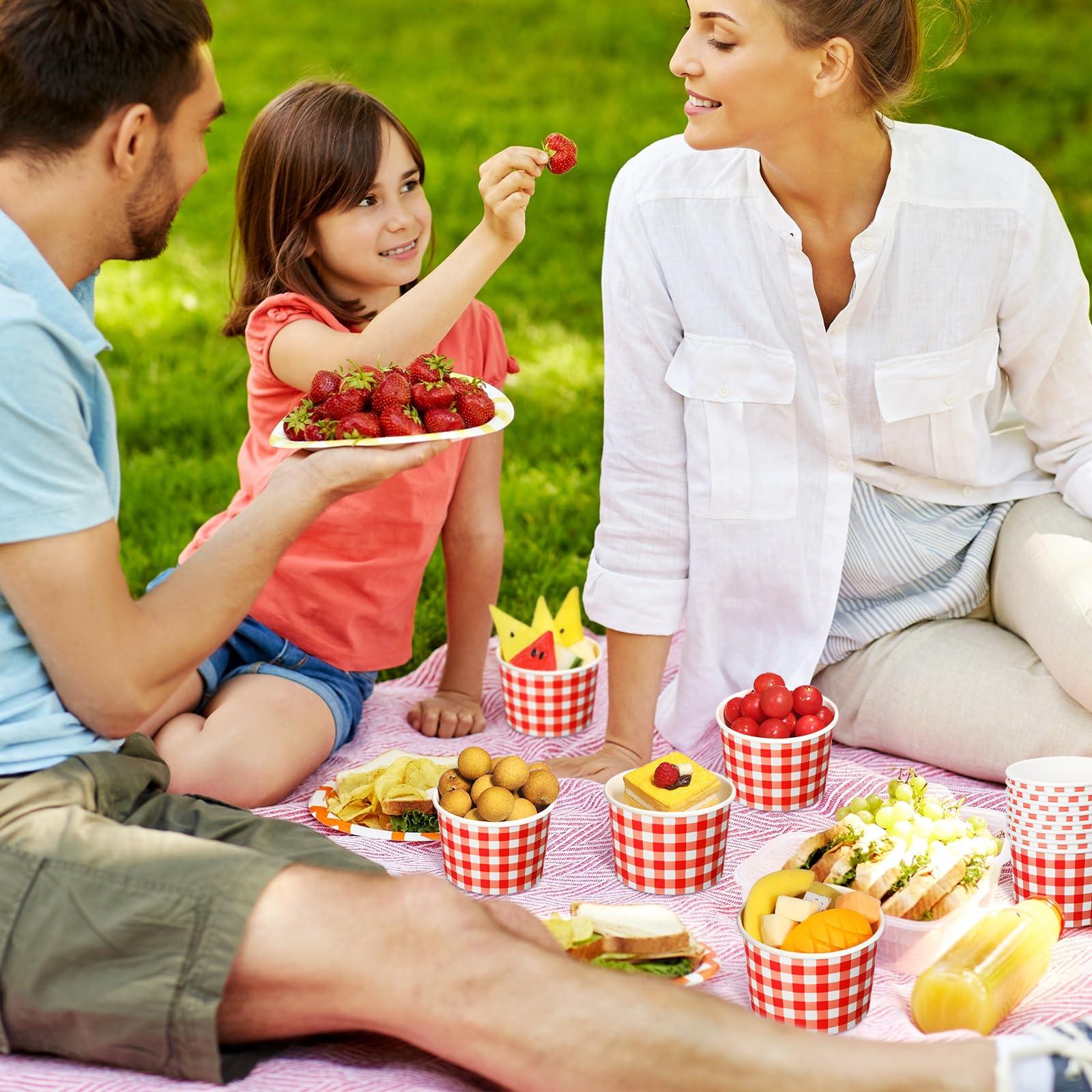 Sieral Sieral 9 Oz Ice Cream Cups Paper Bowls Disposable Gingham Cups Bulk Picnic Dessert Bowl Buffalo Plaid Snack Paper Cup Checkered Paper Party Cup for Hot or Cold Food(Red, 50 Pack)