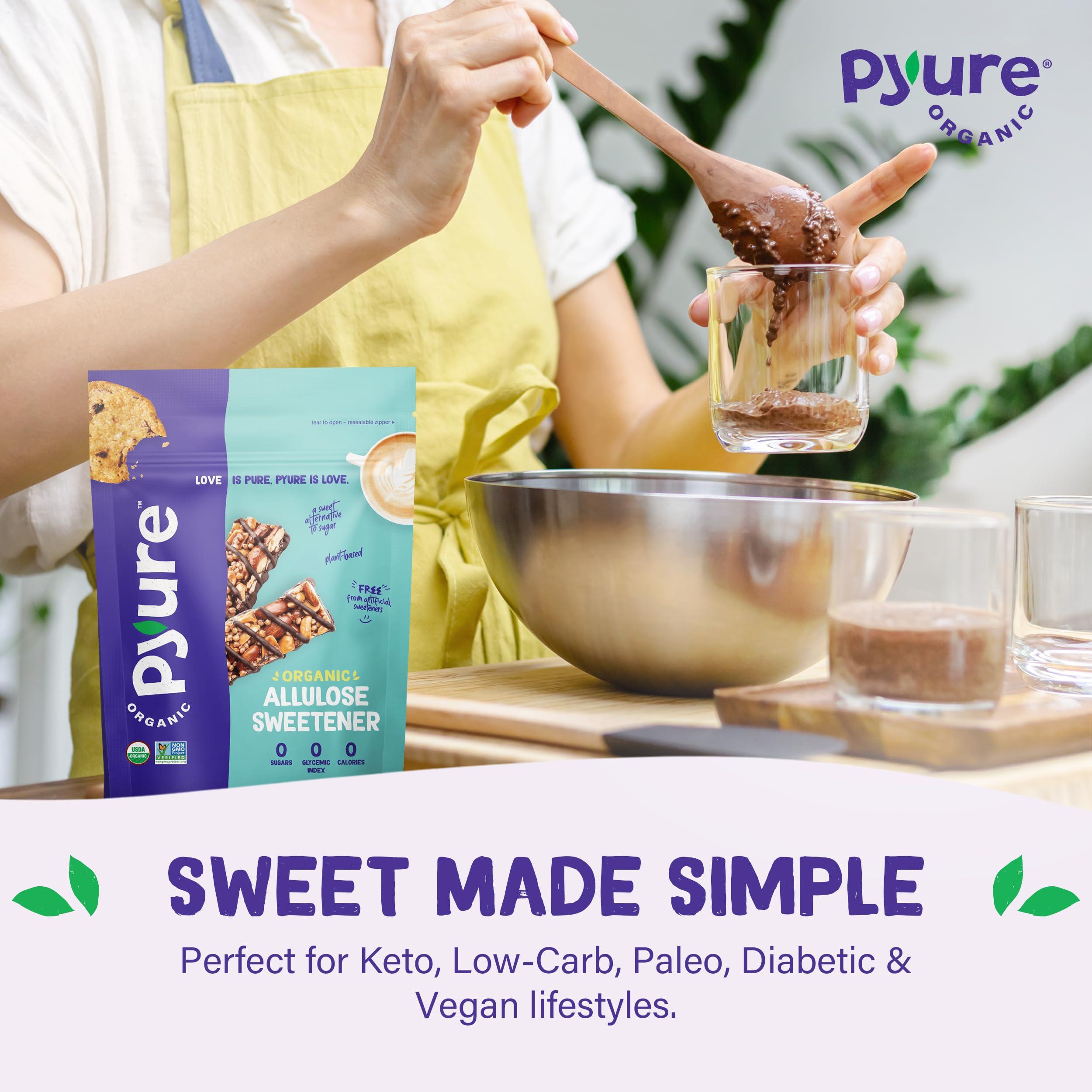 Pyure Pyure Organic Allulose Sweetener | Zero Carb, Zero Sugar, Zero Calorie | 0 Glycemic Index, No Erythritol, Gluten Free & Vegan Keto Sweetener | Plant Based Sweetener for Keto Friendly Food | 9 oz