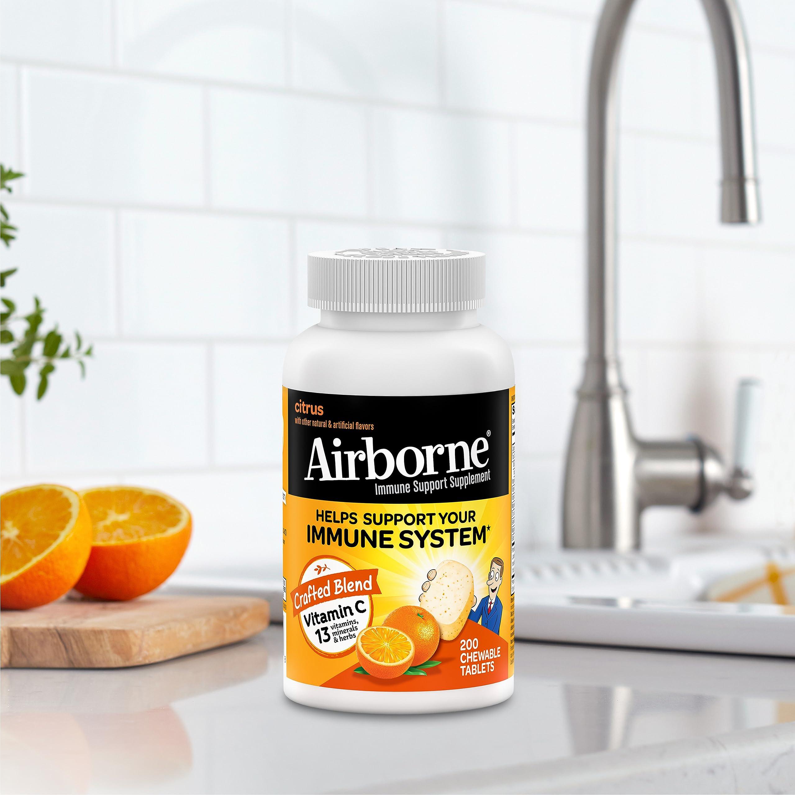 Airborne Airborne 1000mg Chewable Tablets with Zinc, Immune Support Supplement with Powerful Antioxidants Vitamins A C & E - 200 Tablets, Citrus Flavor