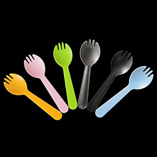 lasenersm 100 PCS Mini Plastic Spork Plastic Forks and Spoons Disposable 2 in 1 Sporks Plastic Disposable Sporks for Camping Picnics Parties and Weddings, Small, White