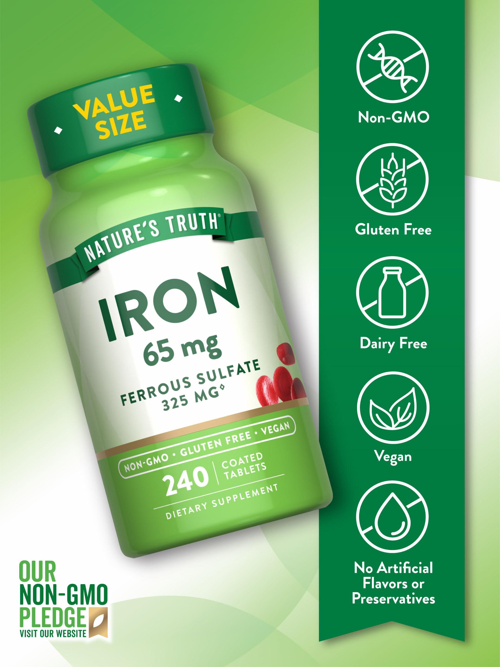Nature\'s Truth Nature\'s Truth Iron Tablets 65mg | 240 Count | 325mg Ferrous Sulfate | Vegan, Non-GMO & Gluten Free Supplement