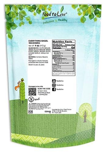 Food to Live Food to Live Everything Bagel Seasoning Mix, 4 Ounces A Blend of White and Black Sesame Seeds, Minced Garlic, Onion, and Himalayan Pink Salt Flakes. Great as a Topping and Baking Ingredient