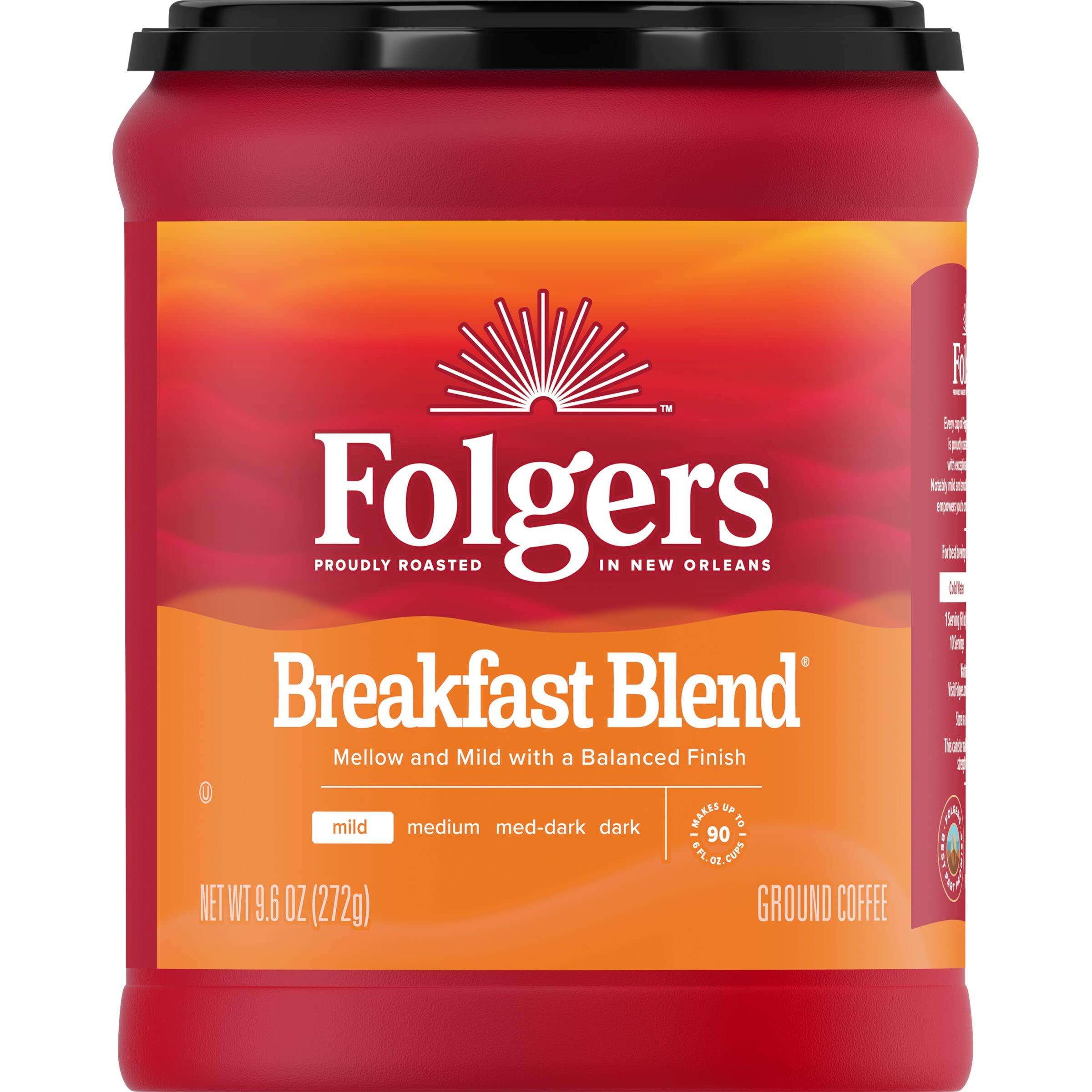 Folgers Folgers Breakfast Blend medium_roast Ground Coffee, Smooth & Mild Coffee, 9.6 Ounce Canister