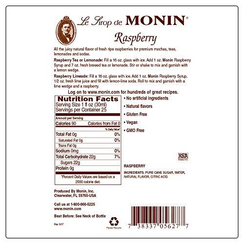 Monin Monin - Raspberry Syrup, Sweet and Tart, Great for Cocktails and Lemonades, Gluten-Free, Non-GMO (750 ml)