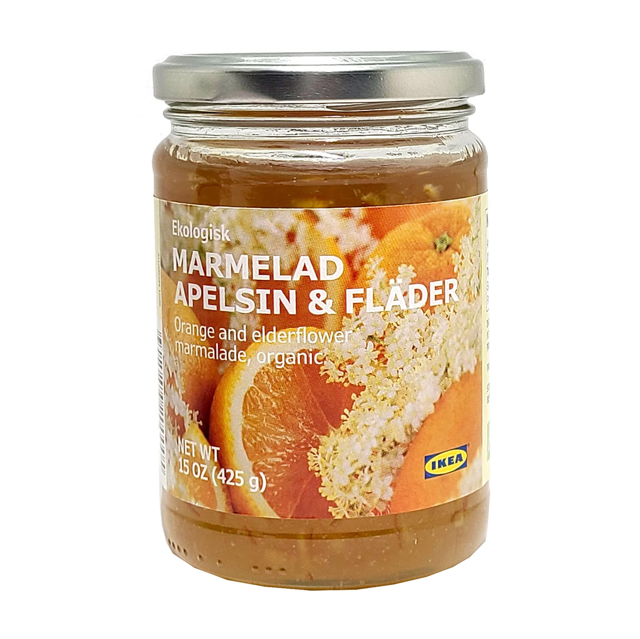 Tasty Kitchen Tasty Kitchen IKEA Organic Preserves 4-Pack Bundle - Total 4 Flavors - SYLT LINGON Lingonberry, Blueberry, Raspberry & Blueberry Jam & Orange & Elderflower Marmalade (15 oz) with Bonus Spreader Spoon