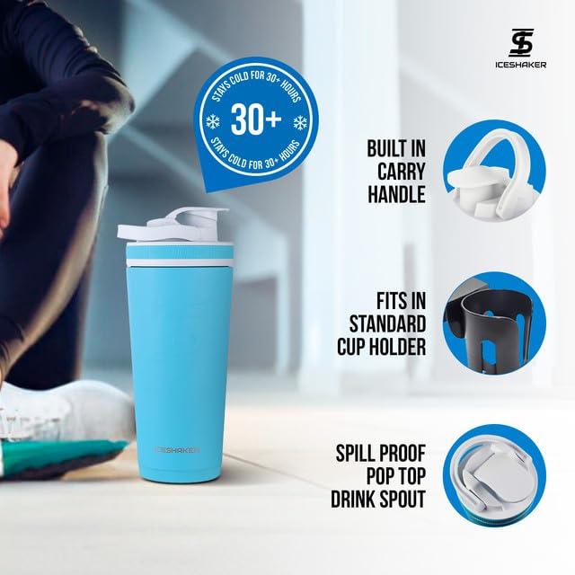Ice Shaker Ice Shaker Insulated Stainless Steel Shaker Bottle | 26oz, Caribbean | Cold for 30+ Hours | Insulated Cup with Twist-on Agitator | Odor-Free Bottle for Protein Shakes, Water, Smoothies, Cocktails