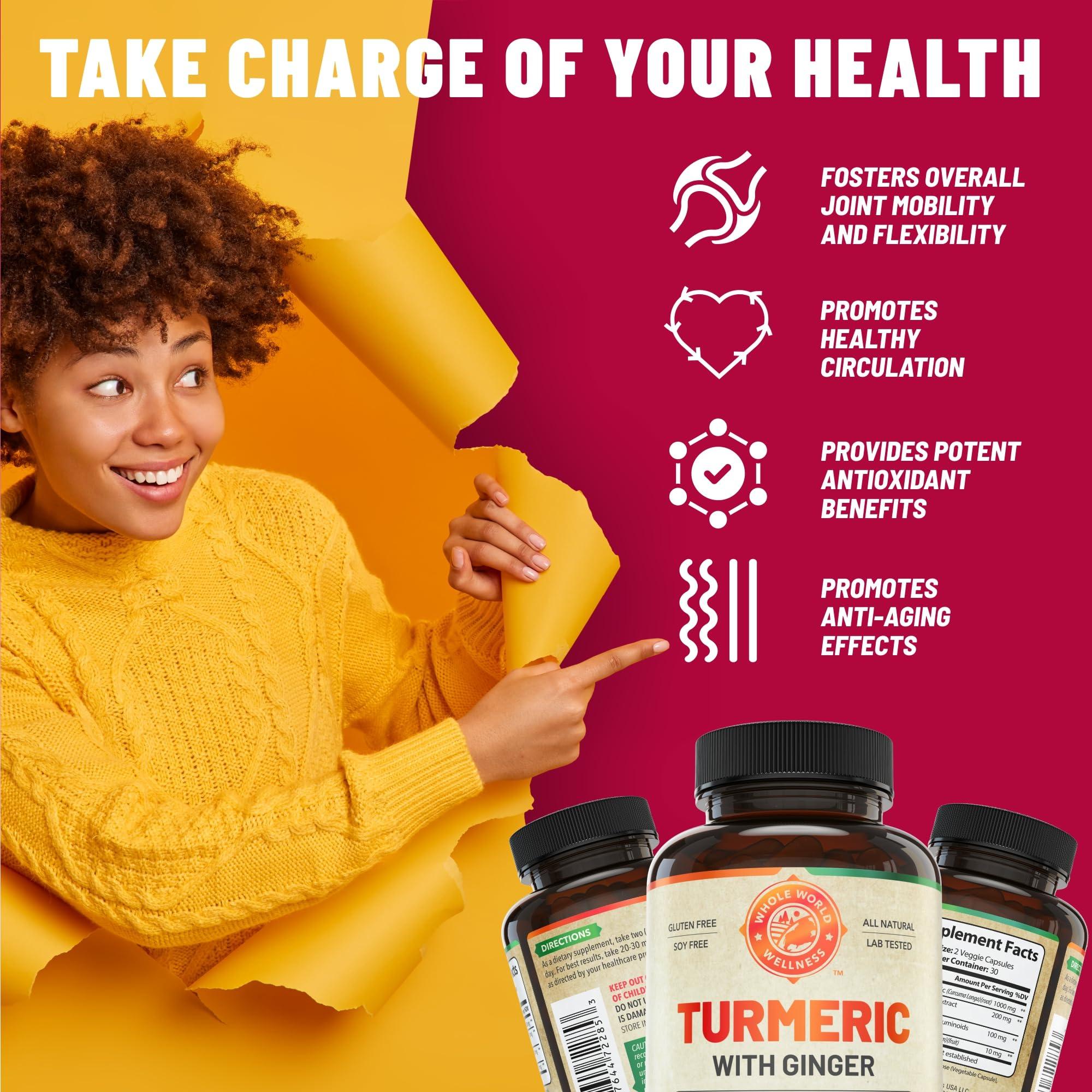 WHOLE WORLD WELLNESS Pure Saffron Extract & Organic Turmeric Curcumin Bundle (One Bottle Each). Supports Mood, Energy Boost, Metabolic Function. USA Made.
