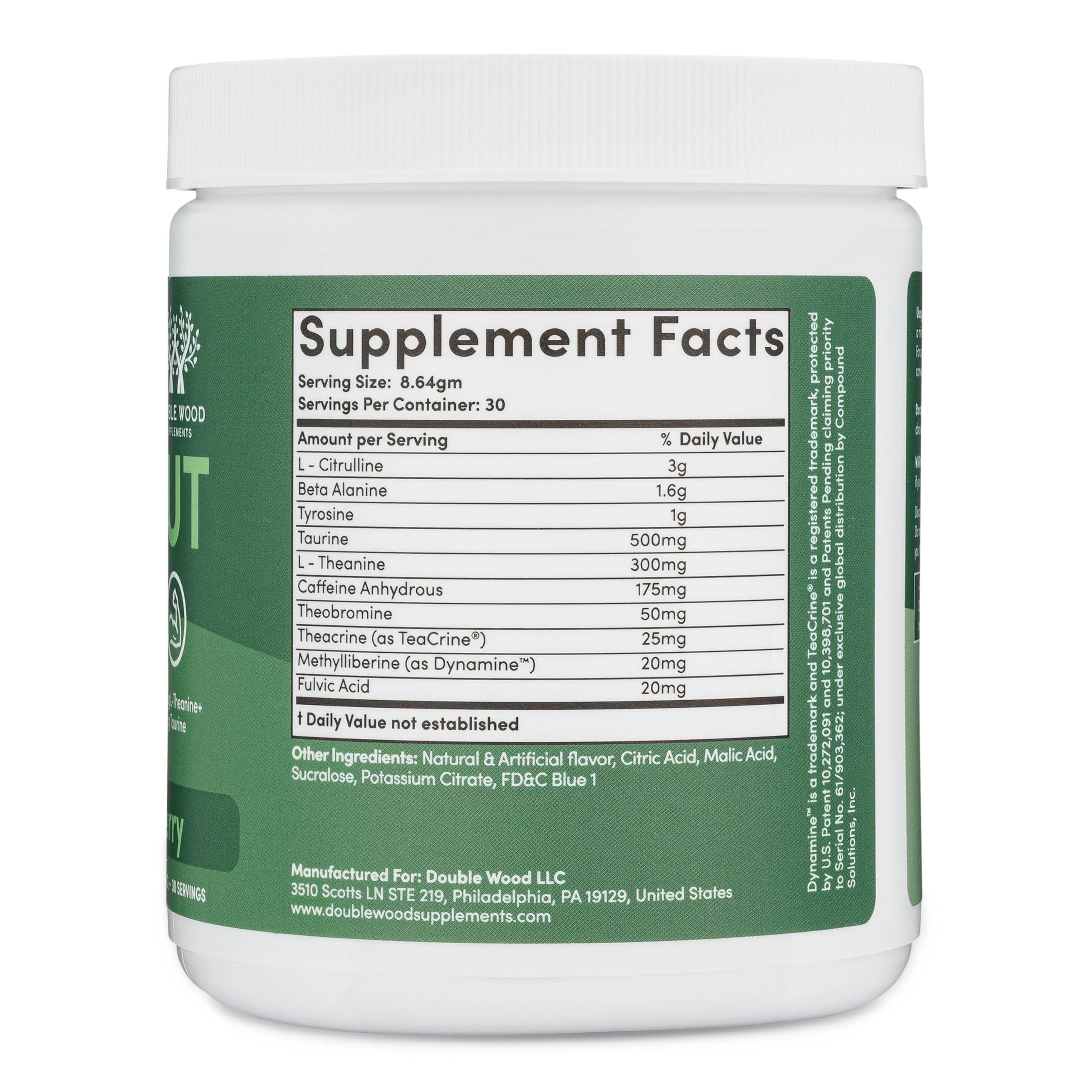 Double Wood Supplements Pre Workout Powder for Men & Women (30 Servings of Caffeine, Beta Alanine, L-Citrulline, Dynamine, L-Theanine, Taurine, Theacrine, & More) Preworkout Powder with Scoop by Double Wood (Blue Raspberry)