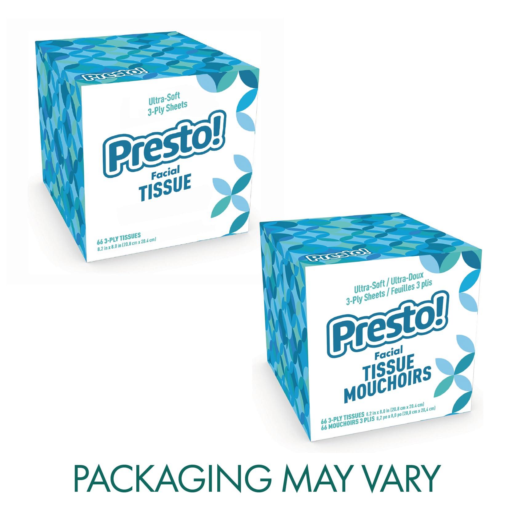 Presto! Amazon Brand - Presto! Ultra-Soft 3-Ply Premium Facial Tissues, 1188 Count (18 Packs of 66), (Packaging May Vary)