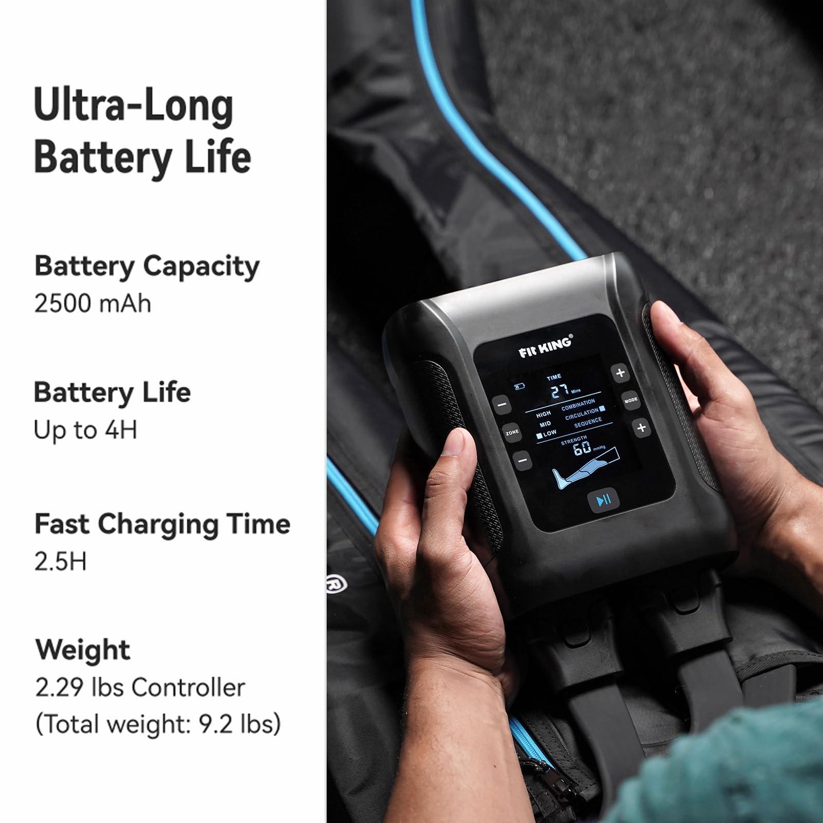 FIT KING FIT KING Professional Air Compression Leg Recovery System, Cordless Rechargeable Leg Compression Massager Recovery Boots, Fast Recovery & Improved Circulation for Athletes, FSA HSA Approved (Medium)