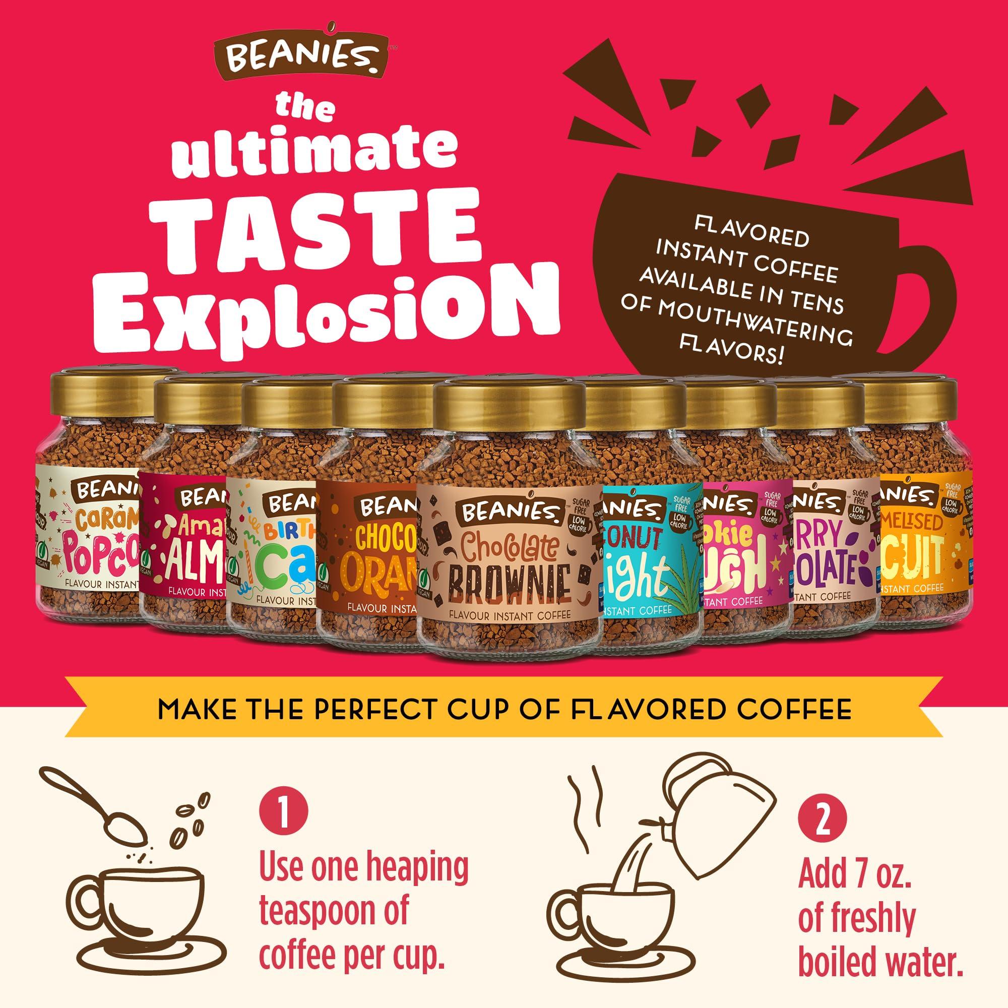 Beanies The Flavour Co Beanies Flavour Instant Coffee - Cookie Dough Instant Flavored Coffee - Bold & Adventurous Full-On Flavor - An Indulgent Sugar Free Taste Explosion - Low Calorie - Vegan & Gluten Free - Wheat & Dairy Free, 6 x 50g jar