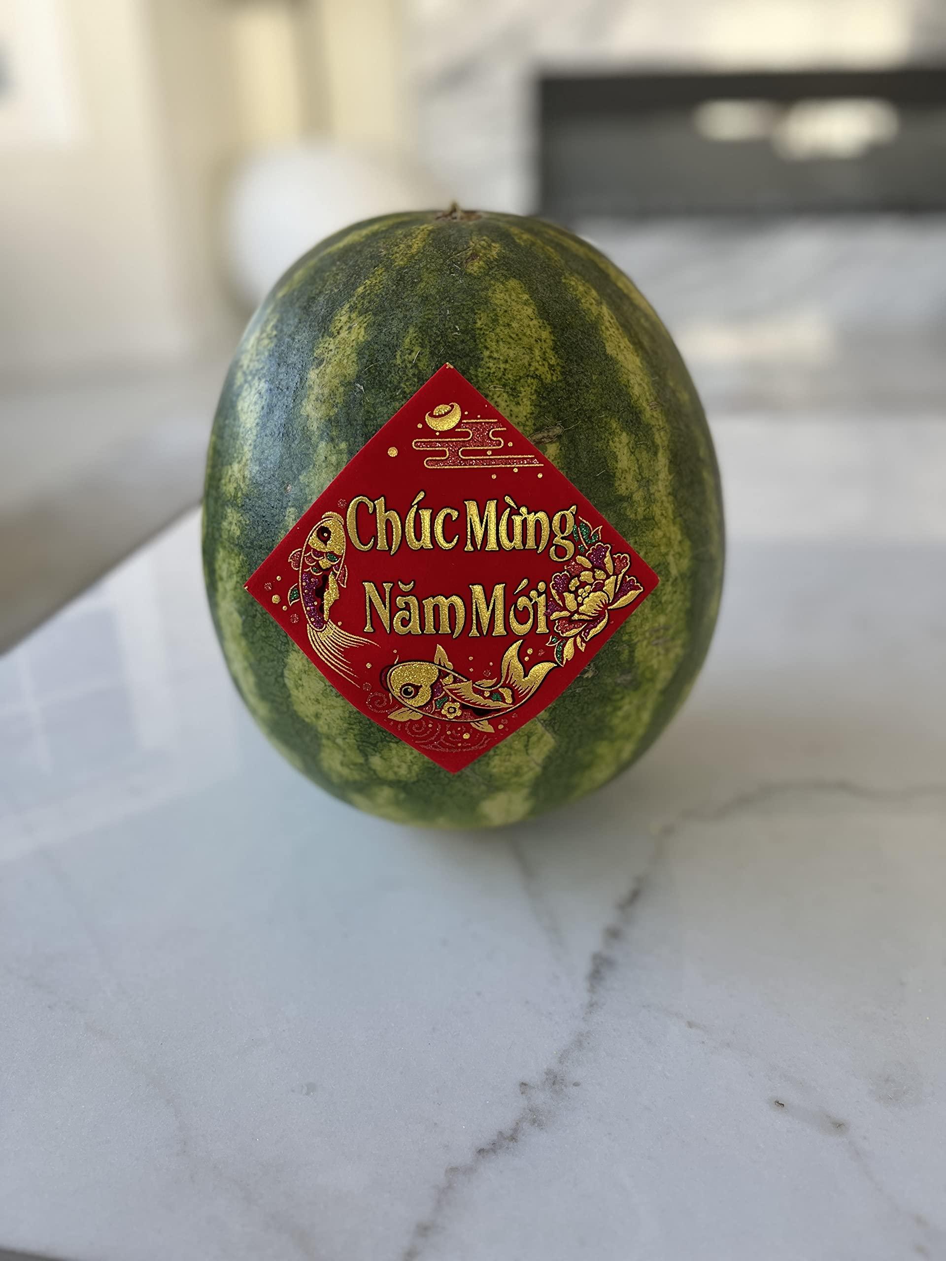 VN Red Velvet Stickers for TET Decoration - Watermelon, Grapefruit, Rice Cakes, Banh Chung & Banh TET