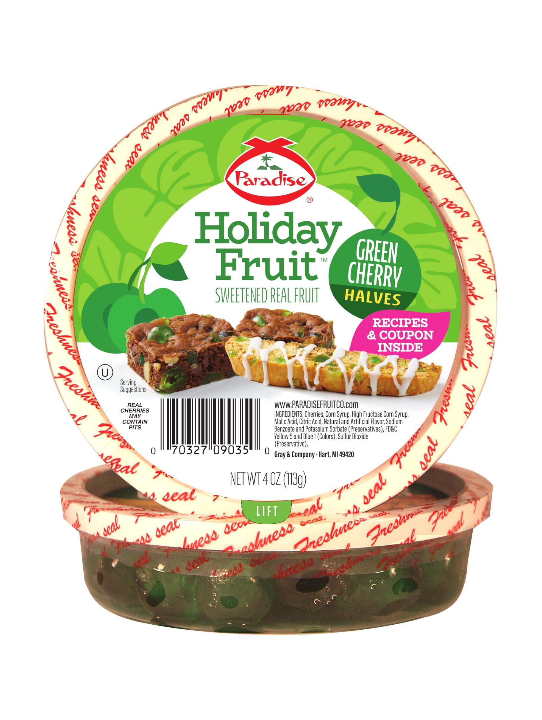 Paradise Paradise Candied Fruit, Green Cherry Halves, 4 Ounce (Pack of 12)