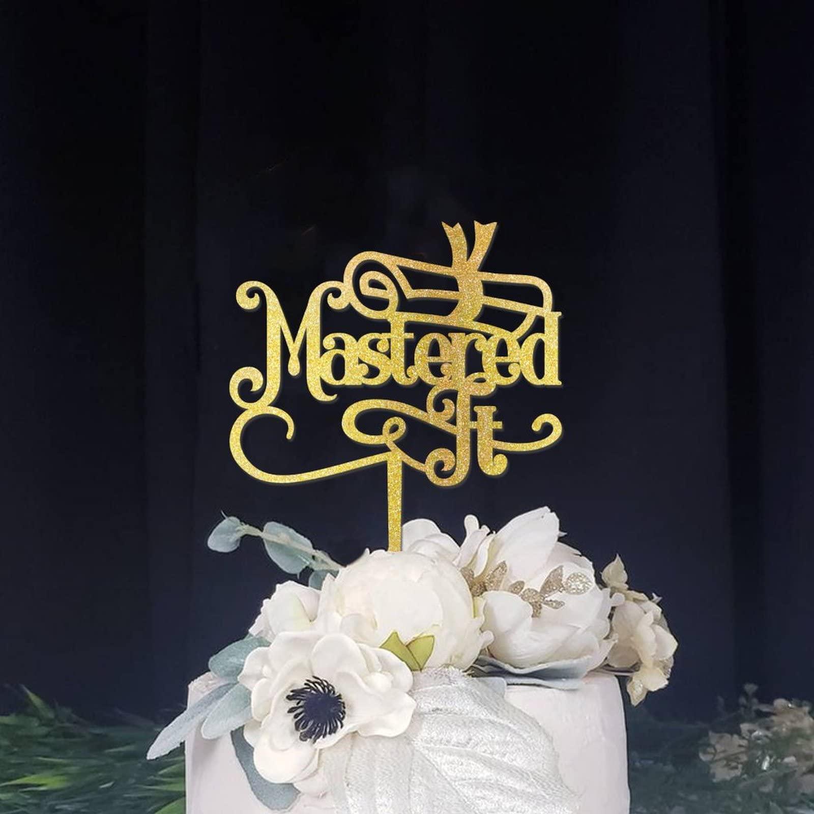 Generic Graduation Mastered It Happy Birthday Cake Topper Gold Glitter Graduation Baking Cake Decorations Graduation Diploma Cupcake Topper Picks Customized Wood Cake Party Decoration Celebration