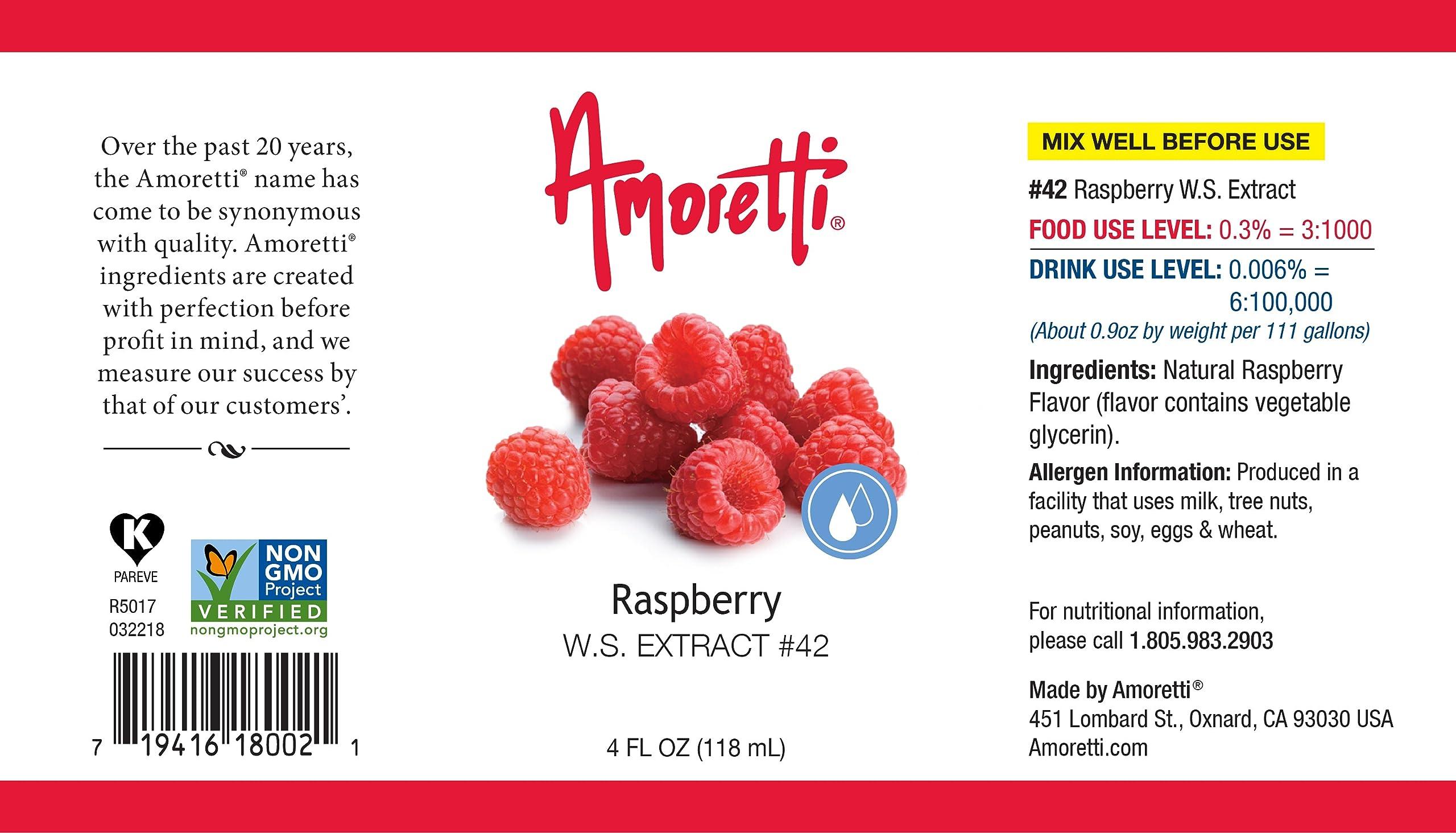 Amoretti Amoretti - Raspberry Extract Water Soluble 2 oz - Highly Concentrated & Perfect For Pastry, Savory, Brewing, and more, Preservative Free, Vegan, Kosher Pareve, Keto Friendly