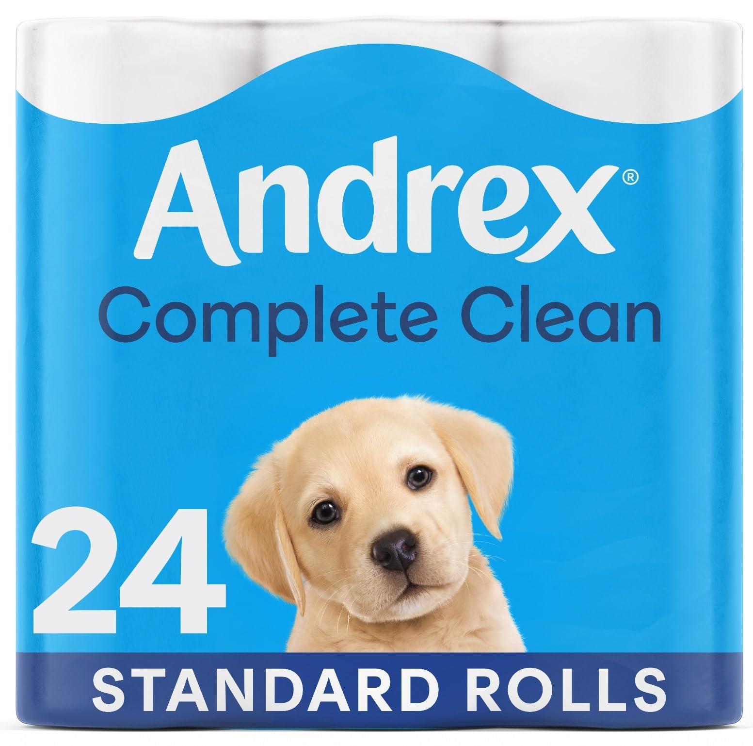 Andrex Andrex Classic Clean Toilet Rolls - 24 Toilet Roll Pack - Bulk Buy Toilet Roll - Unbeatable Clean with Unique 3D Wave Toilet Paper, White, 04970613