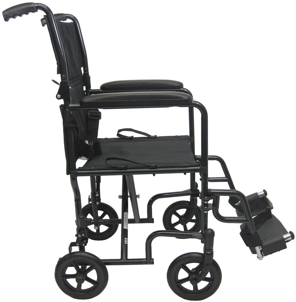 Karman Healthcare Karman Steel Ultra Lightweight Transport Wheelchair with Fixed Full Arms, Black Frame, 19 Pound