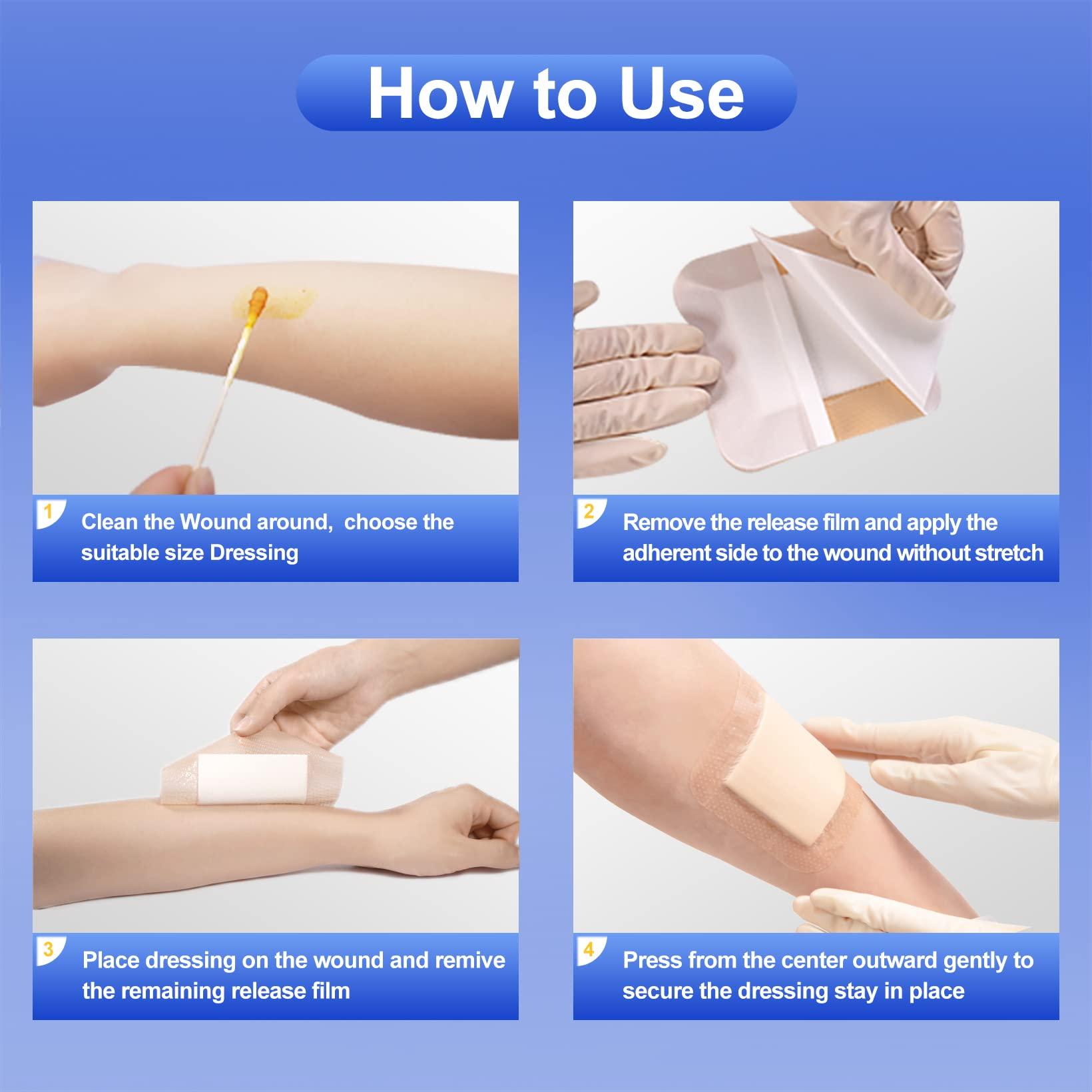 Niceful Niceful 10 Packs Ultra Soft Super Absorbent Wound Dressing 4\"x4\", 10 Packs Silicone Foam Dressing 5\"x5\", Highly Absorbent Wound Dresing Large Wound Bandages for Bedsore uler