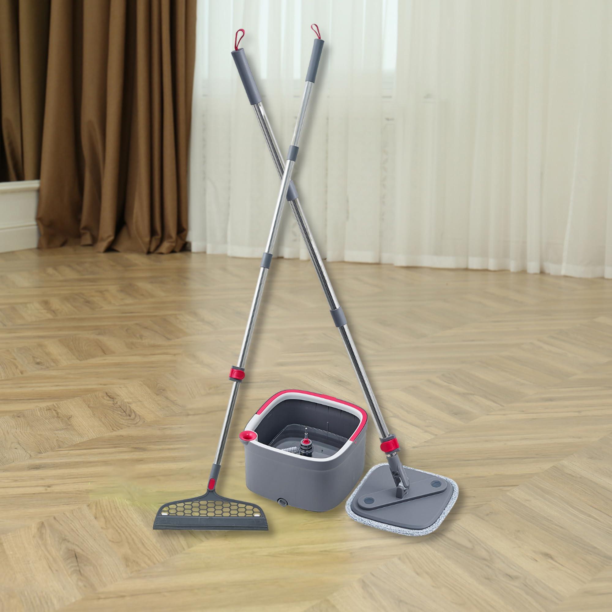 True & Tidy Heavy Duty Square Spin Mop for Floor Cleaning, Separate Compartment for Clean and Dirty Water, Use Any Cleaning Solution, Self Cleaning, Machine Washable Mop Pads