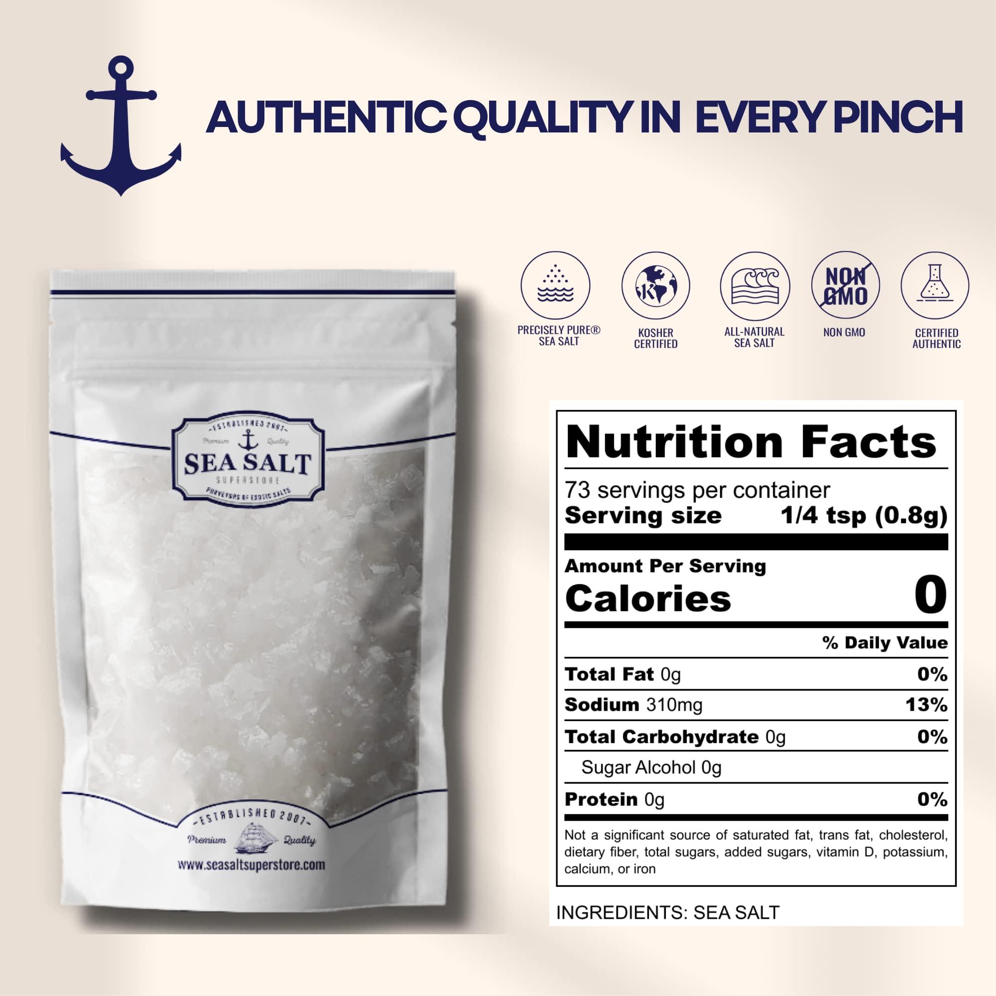 Sea Salt Superstore Flaky Sea Salt, Hand Harvested Sea Salt Flakes, Baja Fleur de Sel Flake Salt, Gourmet Finishing Flaky Salt for Baking and Cooking, 7 oz Bag, Sea Salt Superstore