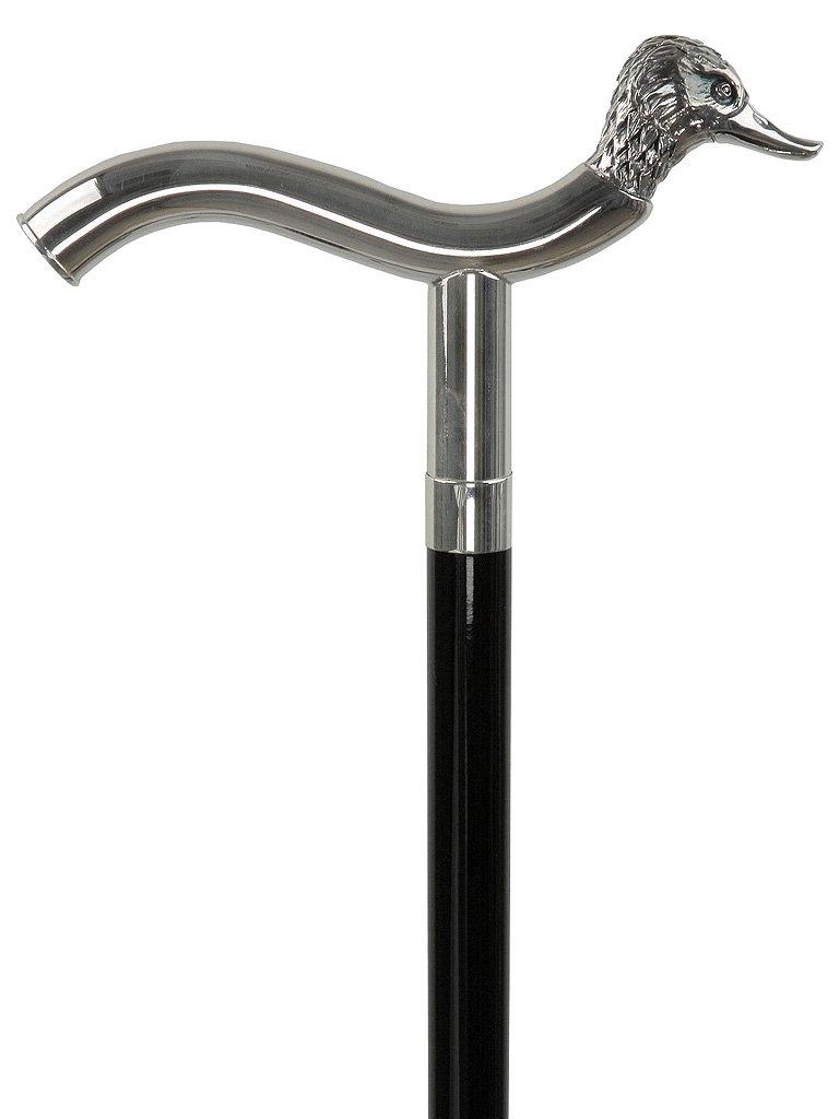 Royal RC Canes Sterling Silver Duck Head Fritz Handle Walking Cane with Black Beechwood Shaft and Collar