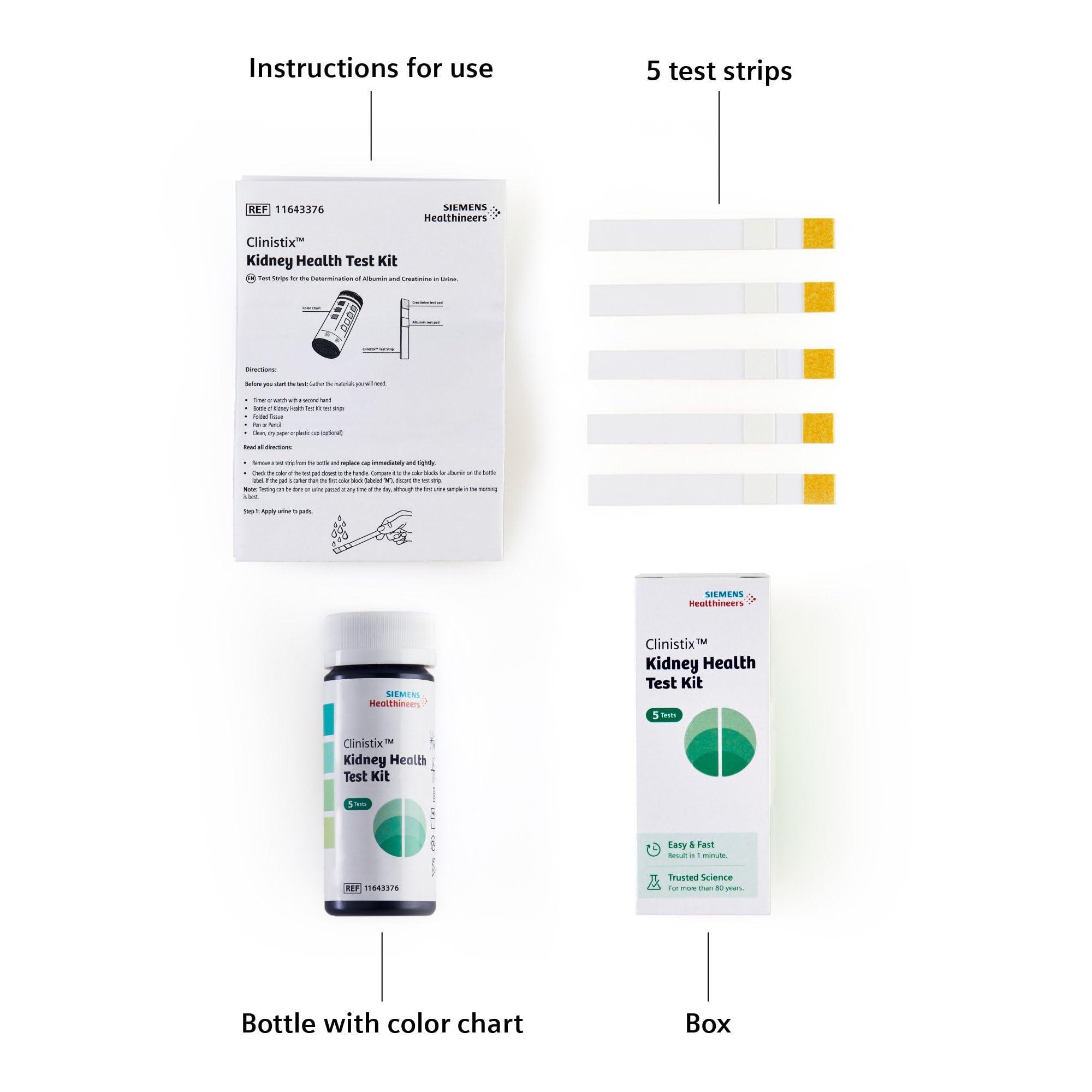 SIEMENS Clinistix Kidney Health Test Kit, Urine Test Strips - Easy-to-Use At-Home Dipstick Testing for Albumin and Creatinine, Fast 1-Minute Results, 5 Tests, 24 Count
