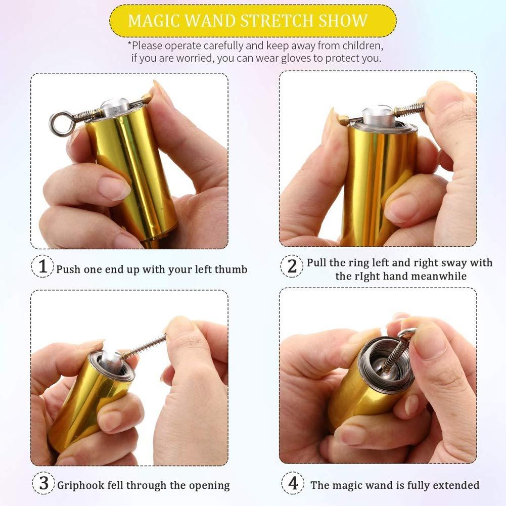 Surakey Pocket Staff Magic Telescopic Stick | Elevated Staff Stick I Collapsible Retractable Expandable Bow Extendable Portable Expanding Metal Cane Pop Out Wands (130cm Gold Silver)