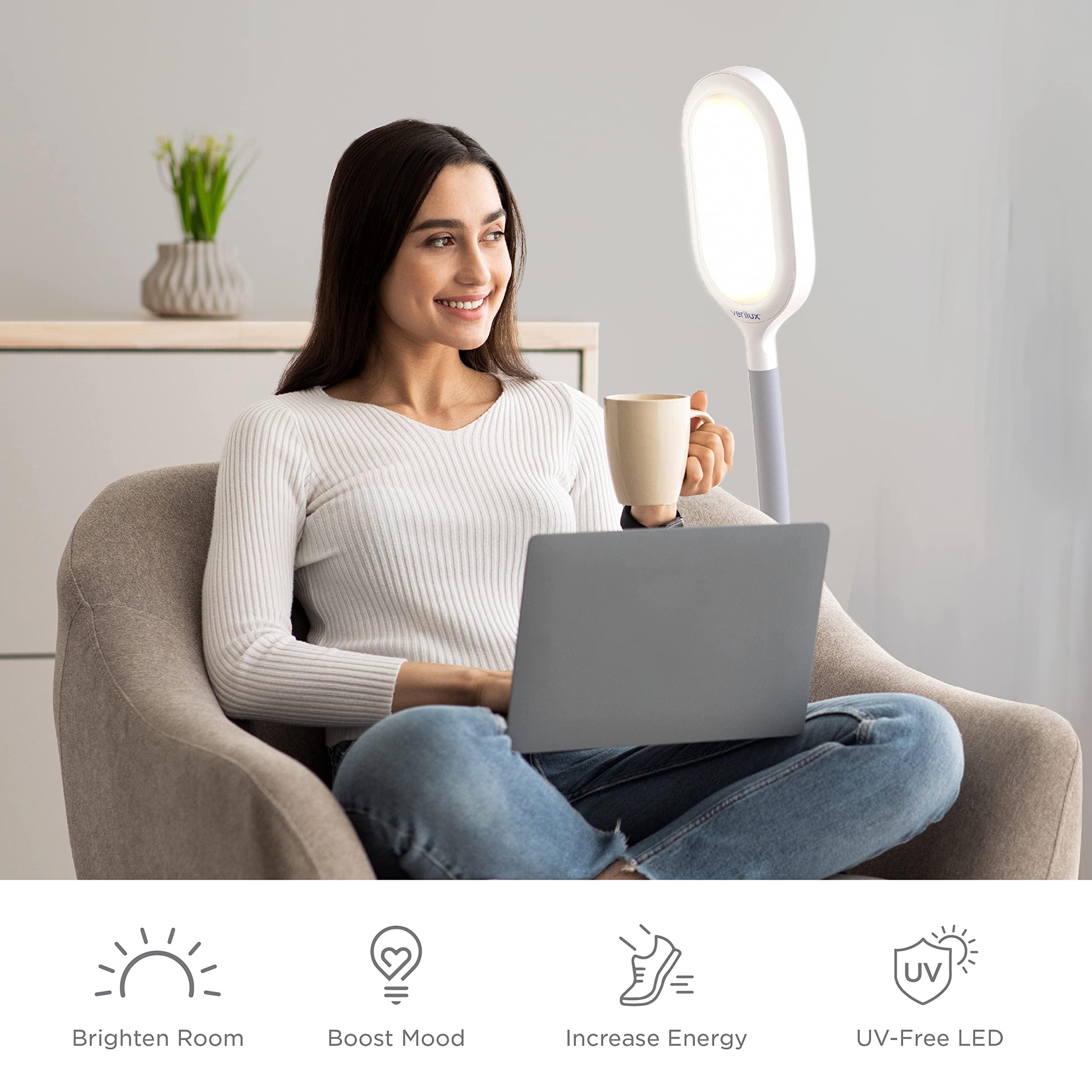 Verilux Verilux HappyLight Duo - 2-in-1 Light Therapy & Task Floor Lamp - UV-Free Full Spectrum LED, 10,000 LUX, Adjustable Brightness and Color, Flexible Gooseneck, and Adjustable Height