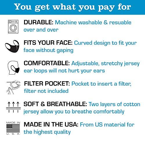 Buttonsmith Buttonsmith Black Adult XL Cotton Adjustable Face Mask with Built-in Lanyard - Quantity 1 - Two Layer Soft T-Shirt Material - Washable - Made in the USA