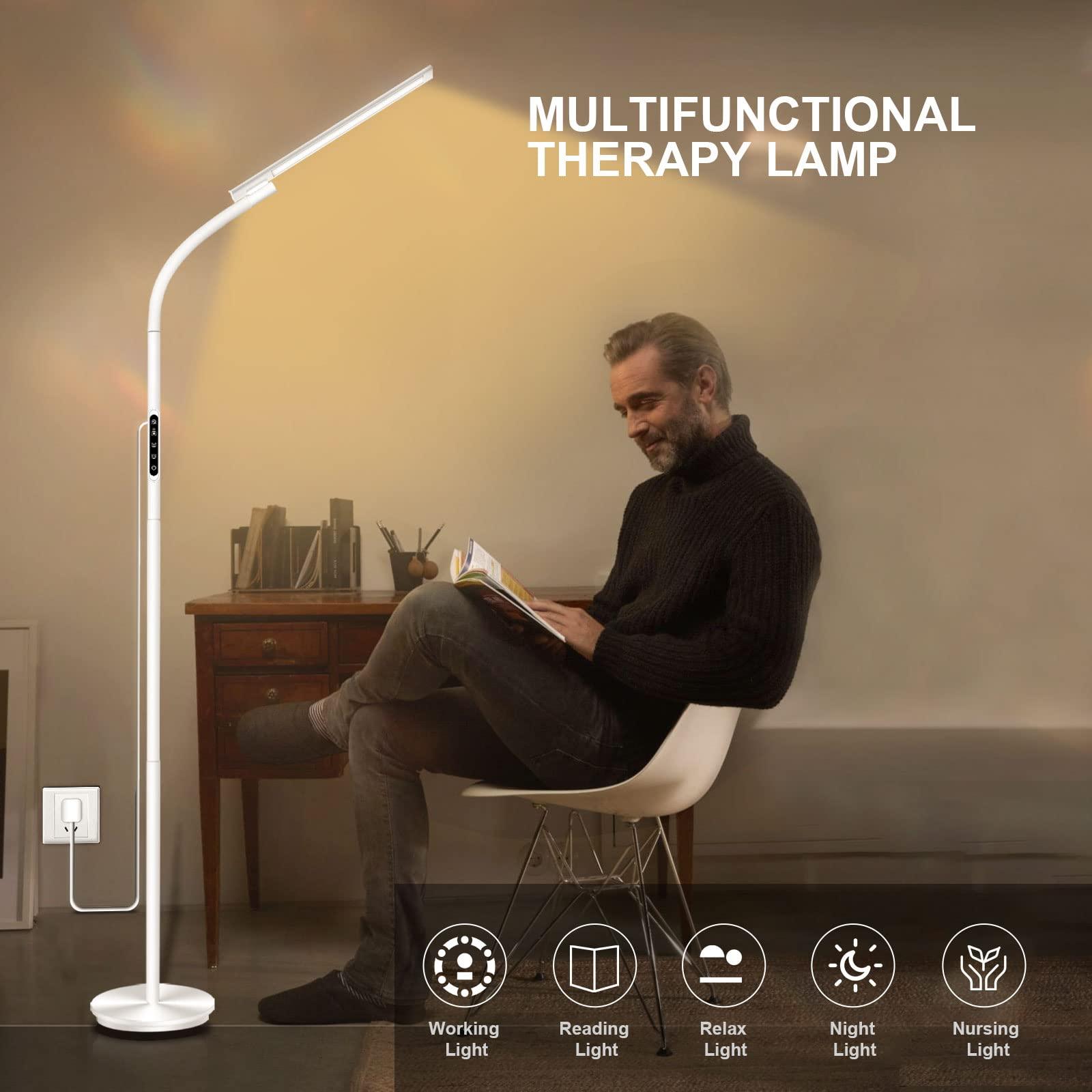 Sunlamlux Light Therapy Lamp,10000 Lux Happy Therapy Light, Floor Sun Therapy Lamp with Remote & Touch Control & Adjustable Gooseneck for Reading/Office/Home