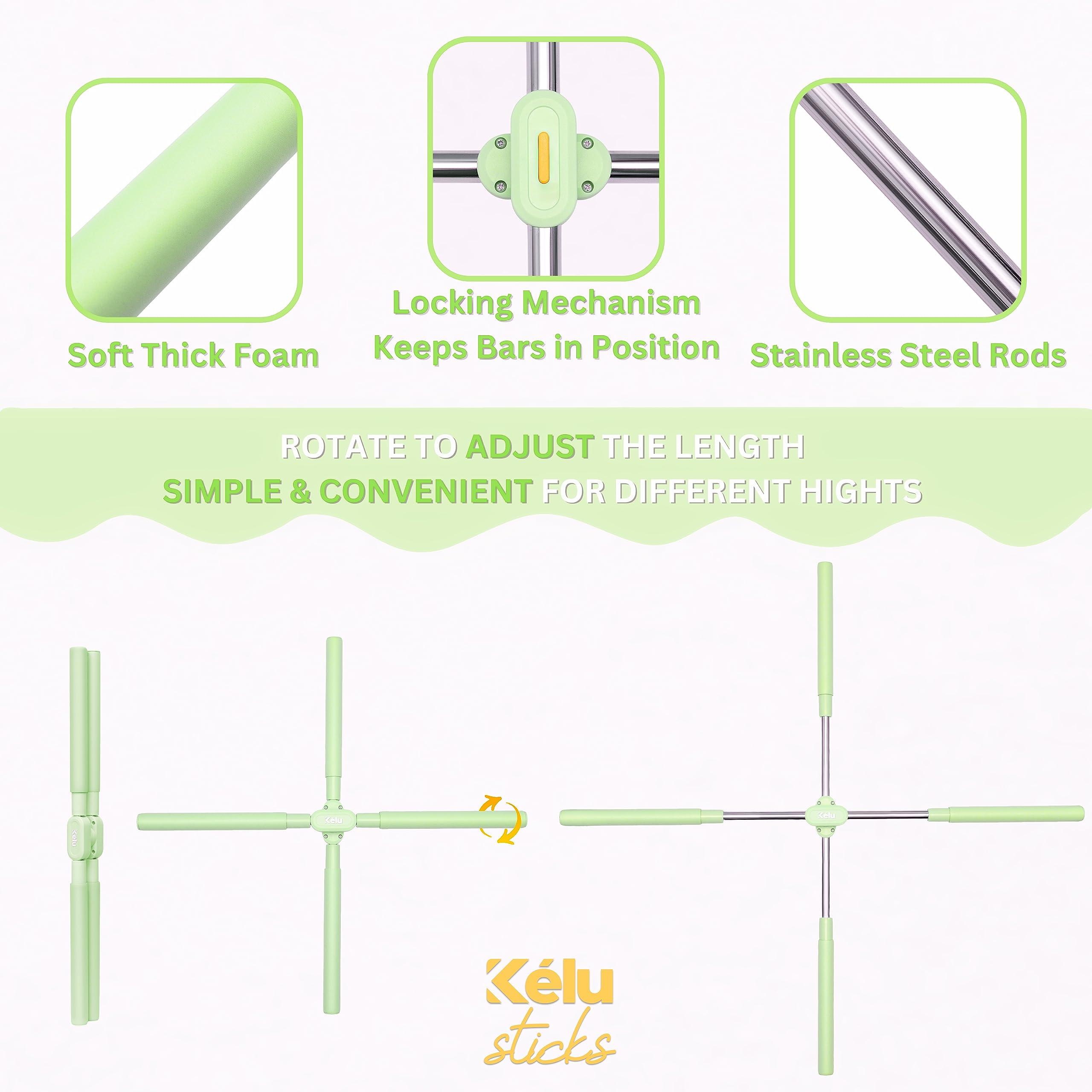 KELU Klu Yoga Posture Corrector - Back Stretcher for Lower Back Pain Relief - Hunchback Correction Stick for Men, Women, Kids - Back Cracking Device with Adjustable Rods & Easy Locking Mechanism - GREEN