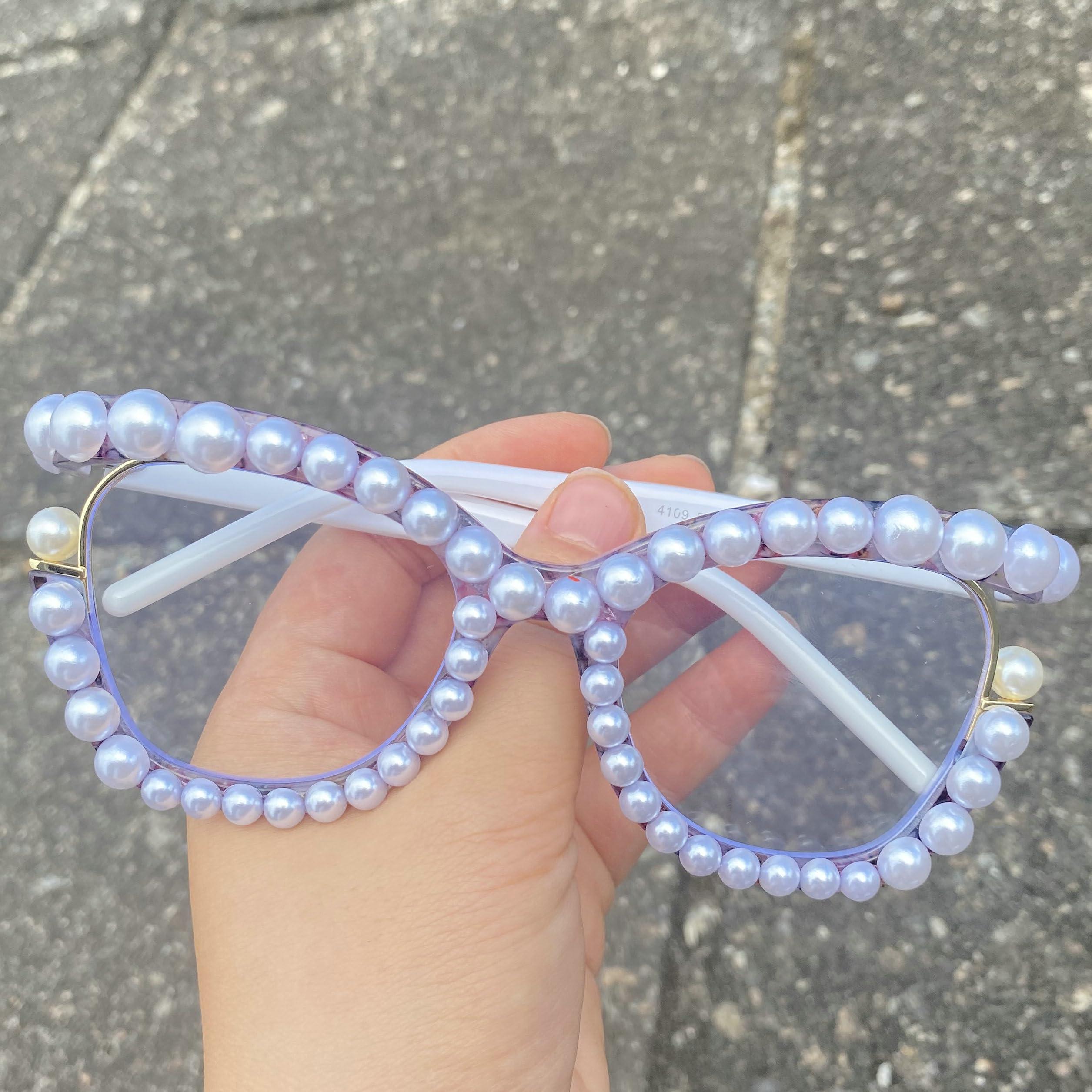 mincl mincl Cat Eye Rhinestone Reading Glasses Bifocal Reading Glasses for Women Stylish bling Magnifying Blue Light Readers (flower, 3.25, multiplier_x)