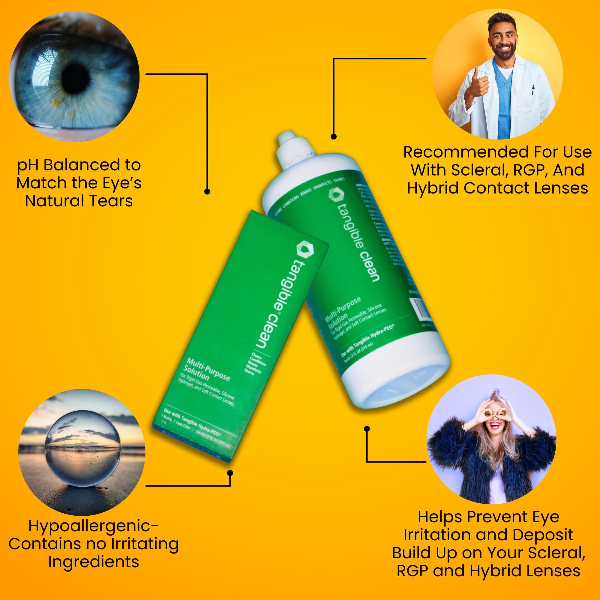 Tangible Tangible Clean Multi-Purpose Contact Lens Solution for Scleral and Gas Permeable Contact Lenses, with Lens Case, 12 Fl Oz