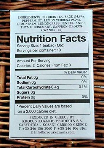 Krocus Kozanis Krocus Kozanis Herbal Tea with Sage, Lemon Verbena, Saffron ,10 Teabags -63oz/18g