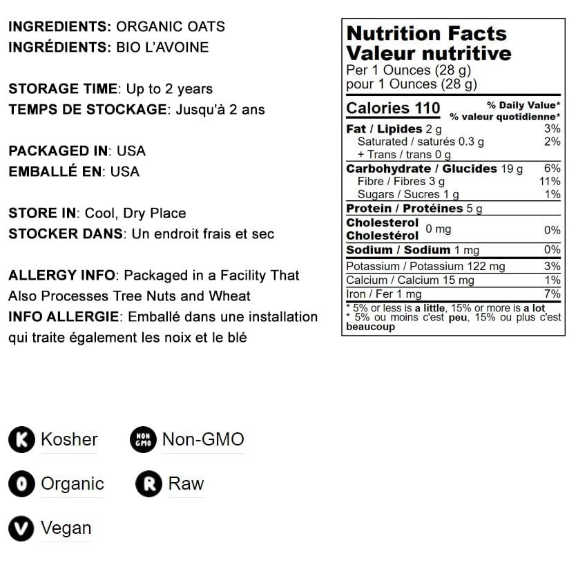 Food to Live Food to Live Organic Steel Cut Oats, 3 Pounds 100% Whole Grain Irish Oats, Non-GMO Cereal, Non-Irradiated, Vegan, Bulk, Product of the USA
