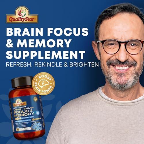 QualityStar QualityStar Focus and Memory Vitamins, 13-in1 Multi-Benefit Blend for Cognitive and Brain Health, Memory Supplement for Brain, 180 Vegetarian Capsules - 60 Day Supply