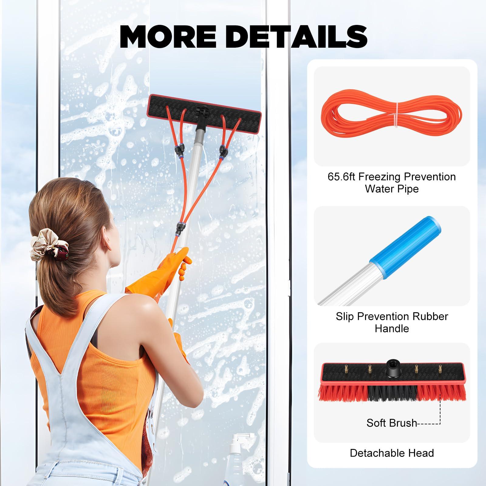 JAYGOVAN JAYGOVAN 26Ft Long Water Fed Pole Brush Solar Panel Cleaning Brush Telescopic High Reach Window Cleaning Pole Aluminum Outdoor Window Cleaner Extendable Cleaner Tool for Window Glass/Solar Panel