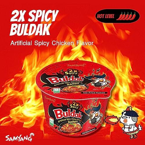 ALL.FOR.YOU. Buldak Ramen Noodles - 2X Spicy Flavor - Big Bowl 3 Pack - Spicy Ramen Noodles Samyang Buldak Ramen Korean Spicy Hot Chicken Stir-Fried Noodles Big Bowl Bundle with 3 ALL.FOR.YOU. Branded Chopsticks