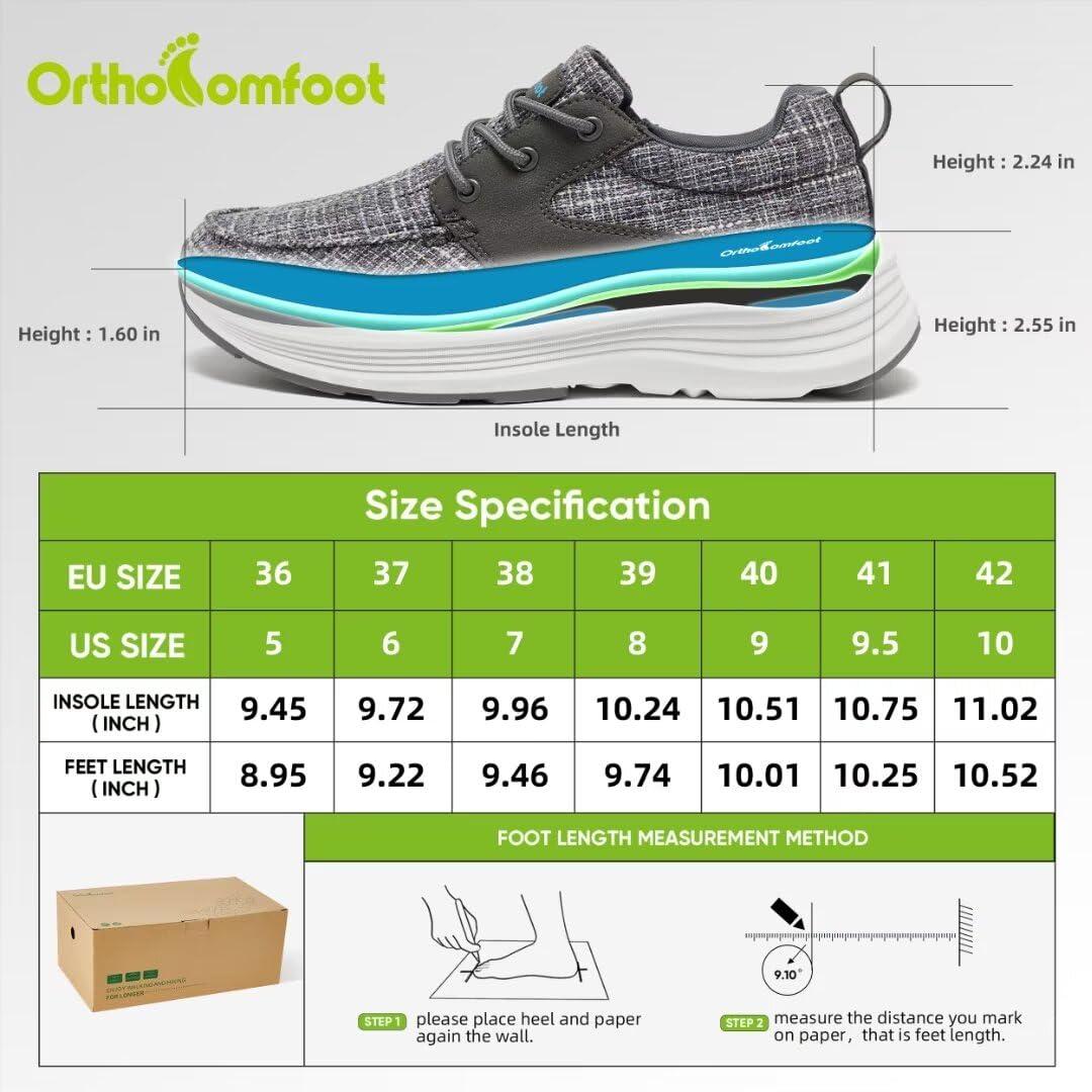 OrthoComfoot Women\'s Orthopedic Fashion Sneakers for Plantar Fasciitis: Vegan Ergonomic Walking Shoes for Foot and Heel Pain Relief, Breathable Casual Shoes for Neuropathy Gray Size 8.5