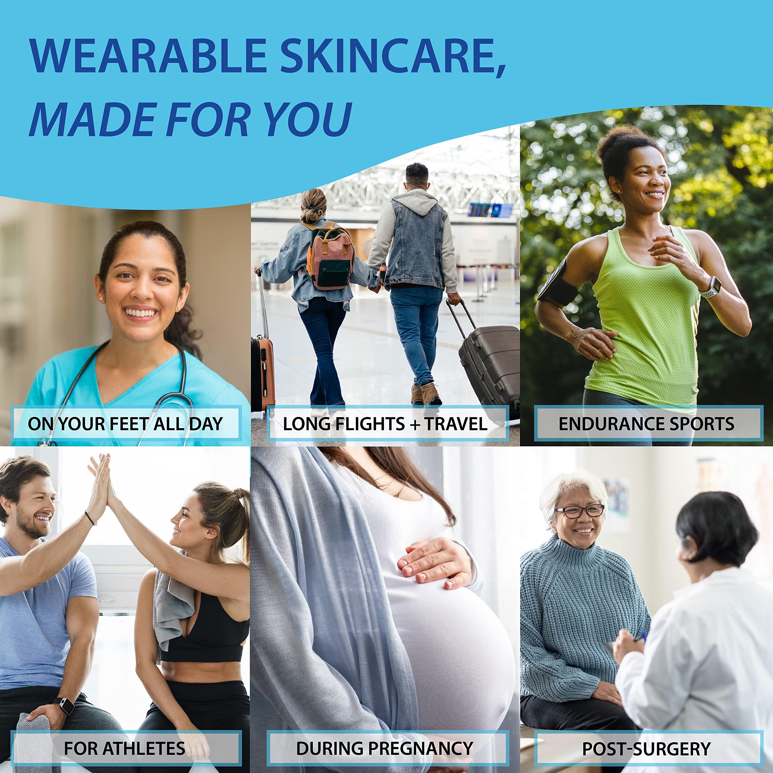 Skineez Skincarewear Skineez Medical Grade Compression Socks 10-20mmHg and Replenishing Spray, Firm, Moisuturize & Revitalize Skin, Relieve Foot, Arch, Heel, Calf, and Ankle Pain, Tan, L/XL, 1 Pair, 1 Spray