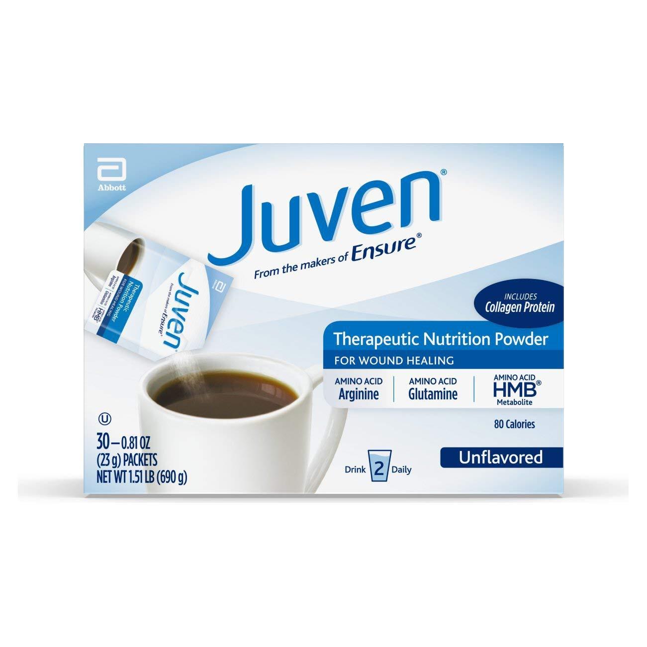 Juven Juven Therapeutic Nutrition Drink Mix Powder for Wound Healing, includes Collagen Protein, Unflavored 30 Count and Fruit Punch 30 Count