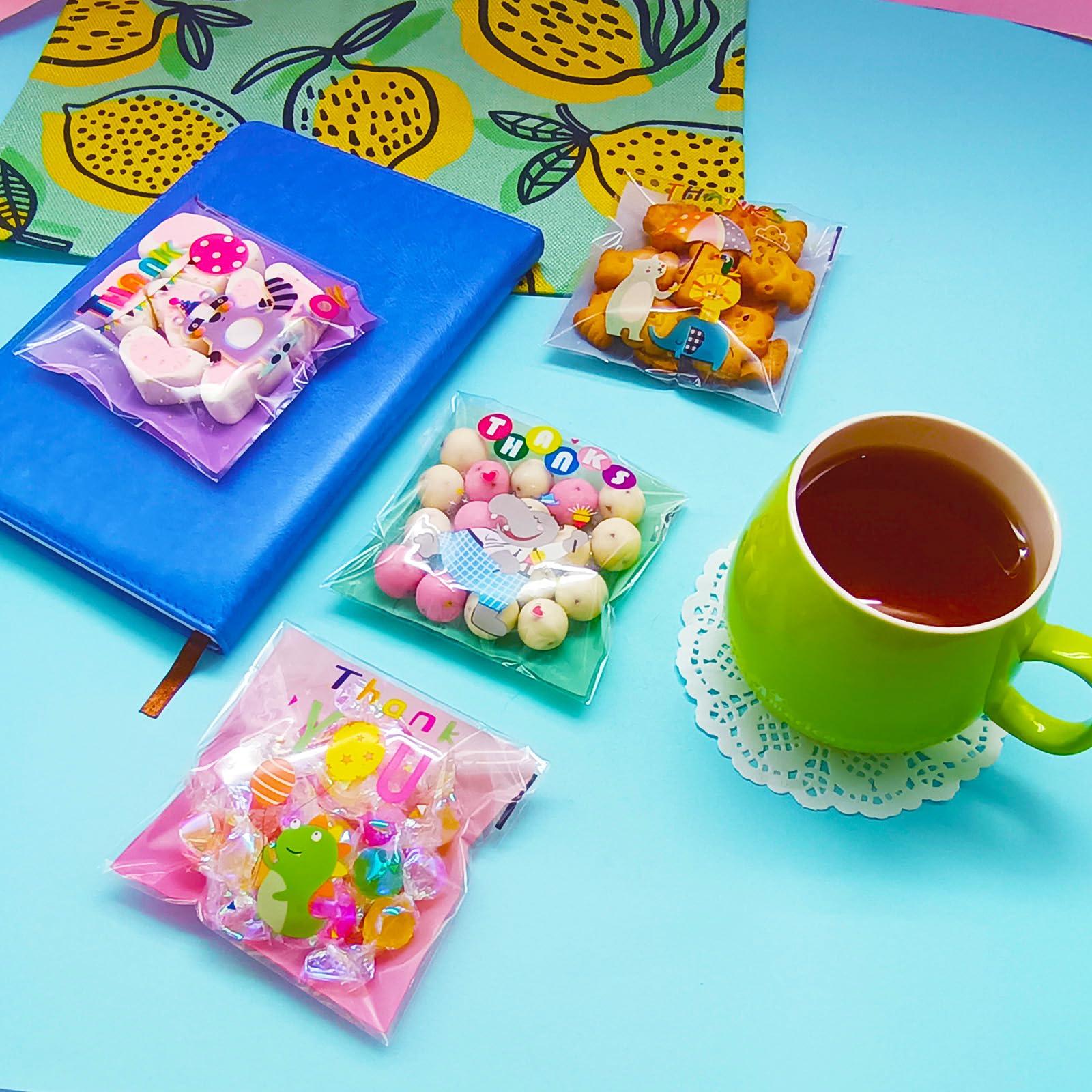 Jagrove Jagrove 100PCS Cellophane Bags 4X4 Inch Clear Self Sealing Goodie Candy Cookie Snack Treat Bags for Party Supplies Bakery