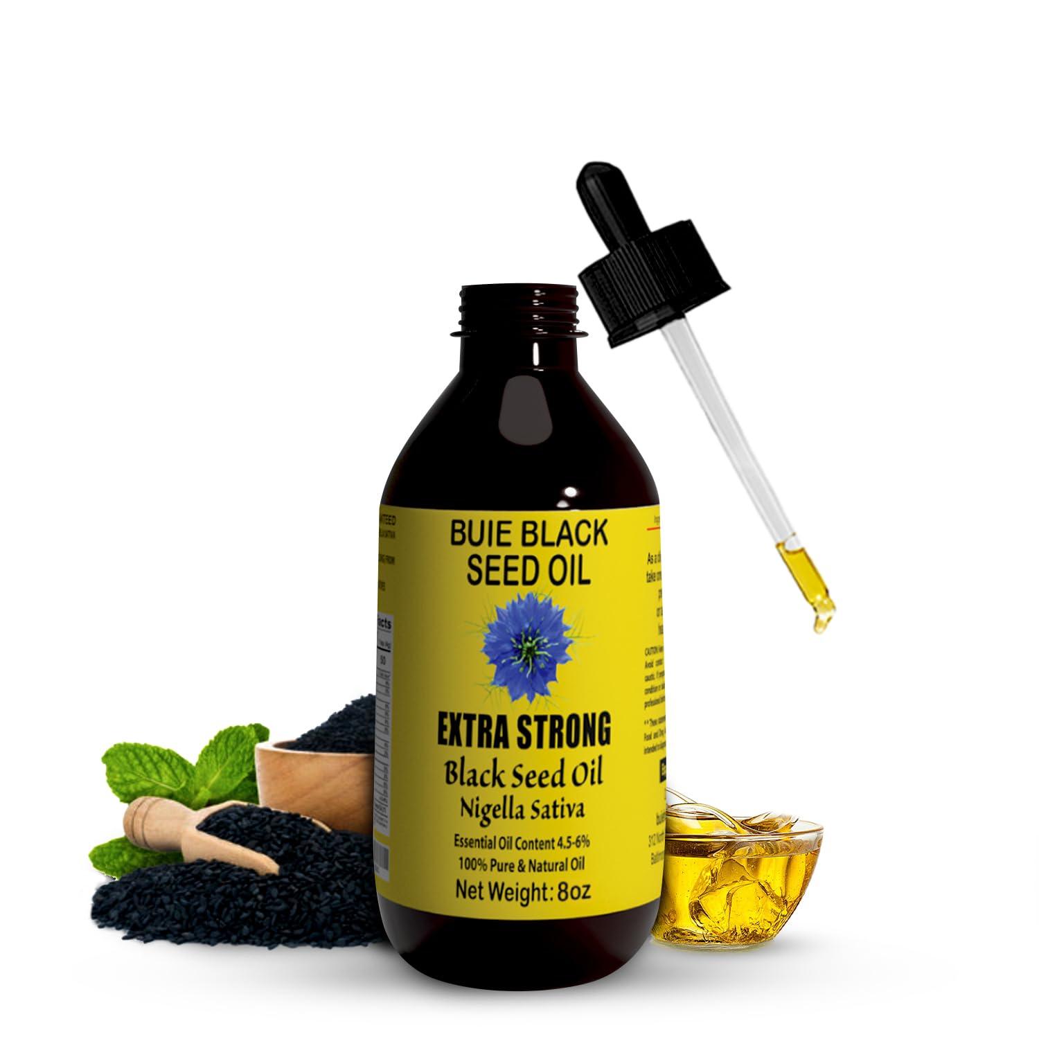 BUIE HOLISTIC HERBS BUIE Black Seed Oil | Black Cumin Seed Oil (Nigella Sativa Oil) | Un-Refined, Cold Pressed Extra Virgin Oil | with 4.5 to 6% Thymoquinone & Omega 3 6 9 | 8 FL Oz