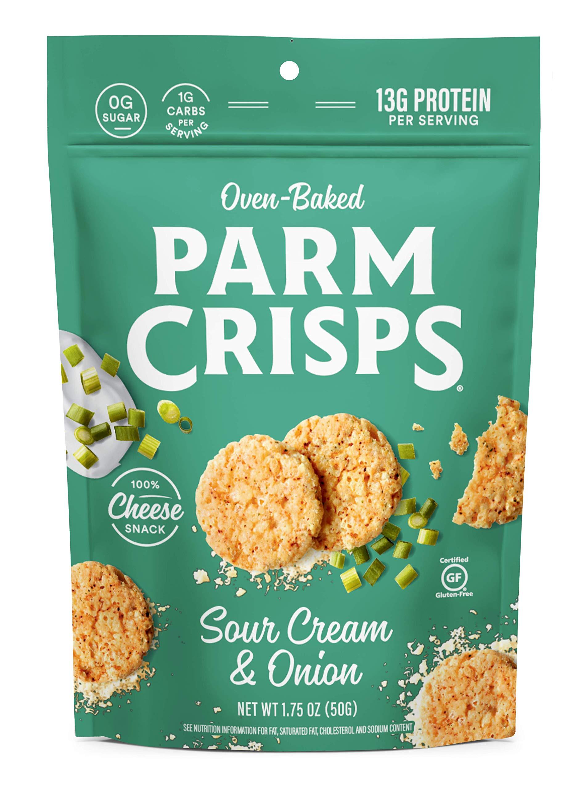 Parmcrisps ParmCrisps Sour Cream & Onion Cheese Parm Crisps, Made Simply with 100% REAL Cheese | Healthy Keto Snacks, Low Carb, High Protein, Gluten Free, Oven Baked, Keto-Friendly | 1.75 Oz (Pack of 6)