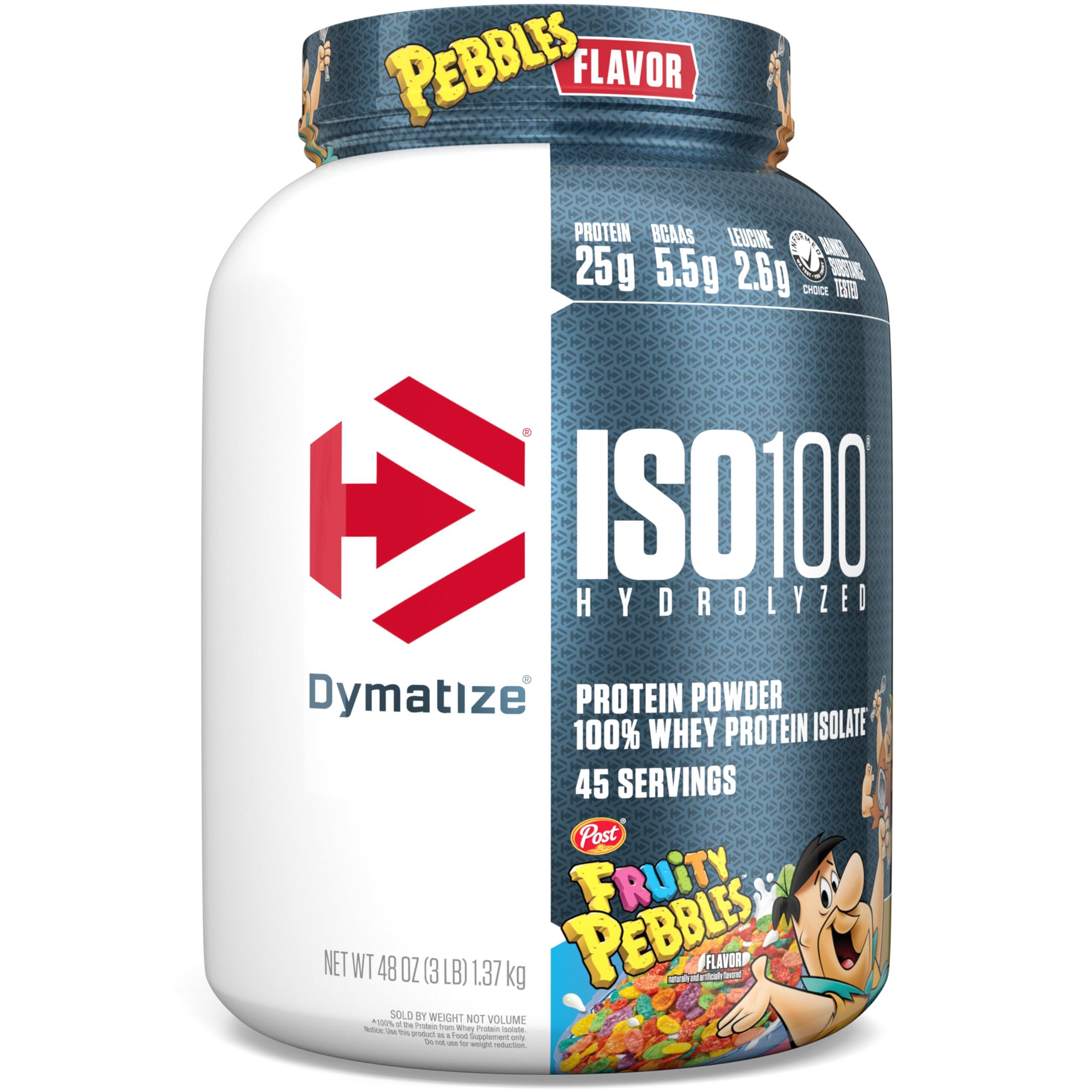Dymatize Dymatize ISO100 Hydrolyzed Protein Powder, 100% Whey Isolate , 25g of Protein, 5.5g BCAAs, Gluten Free, Fast Absorbing, Easy Digesting, Fruity Pebbles, 3 Pound